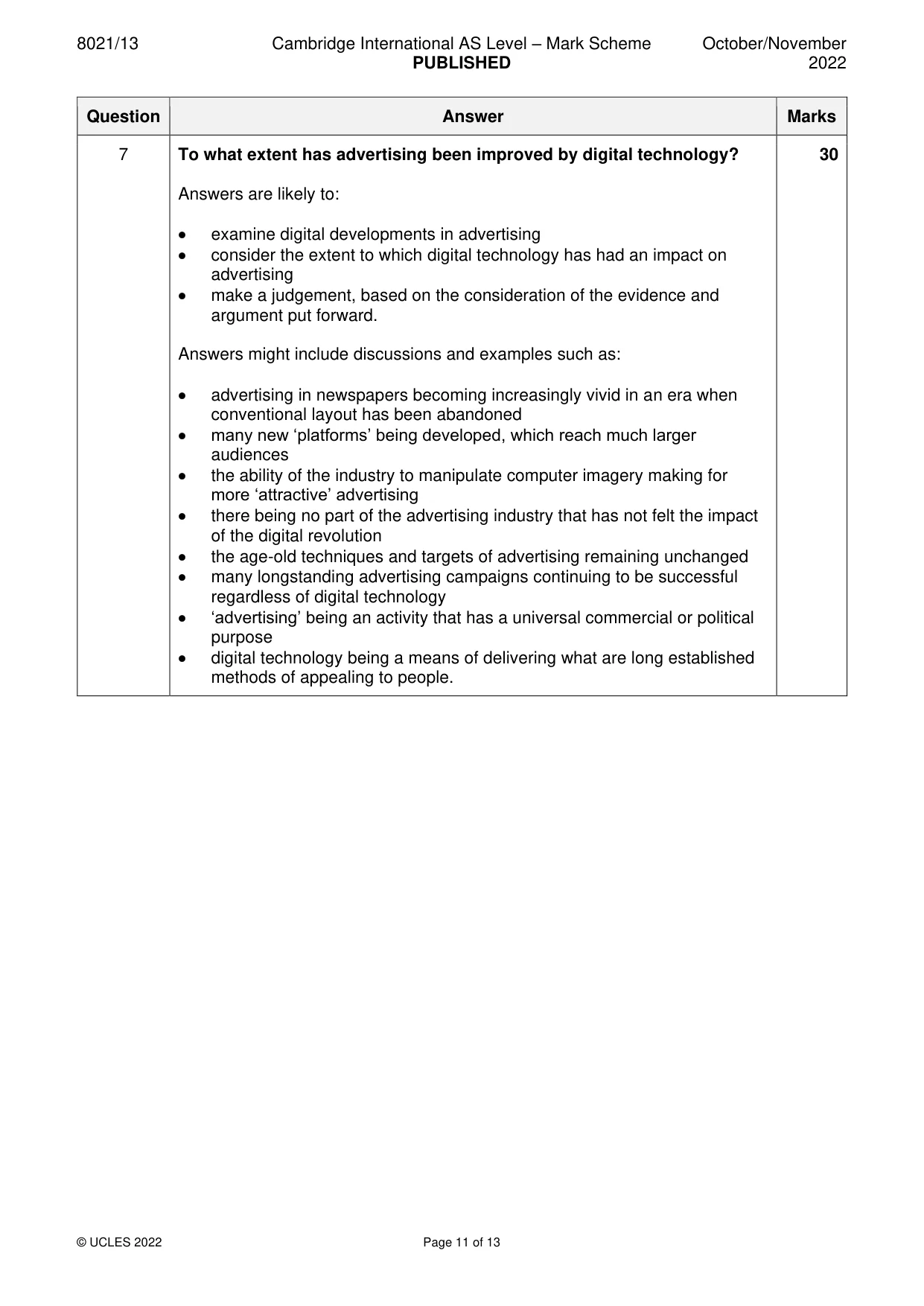 Mark scheme, page 11 of 13