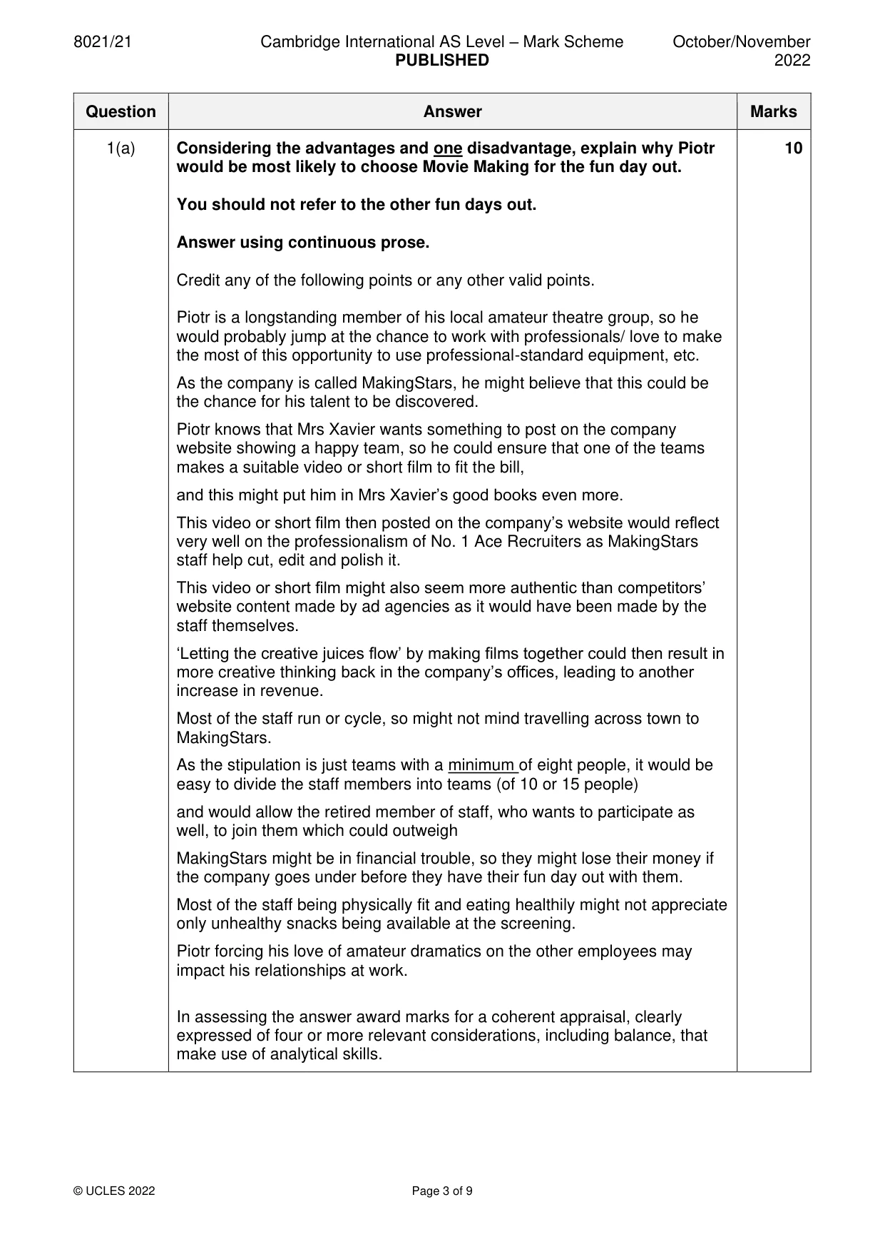 Mark scheme, page 3 of 9
