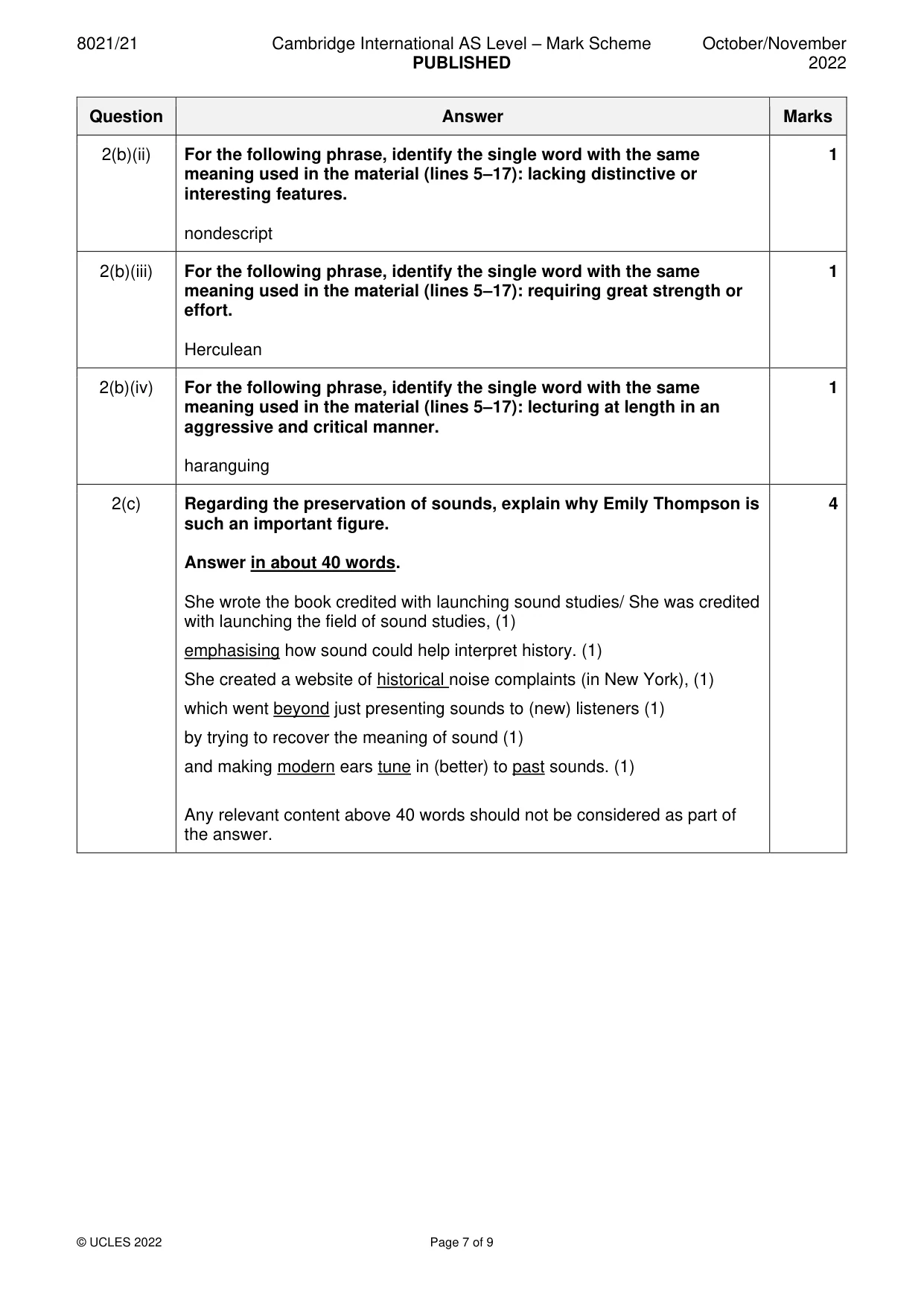 Mark scheme, page 7 of 9