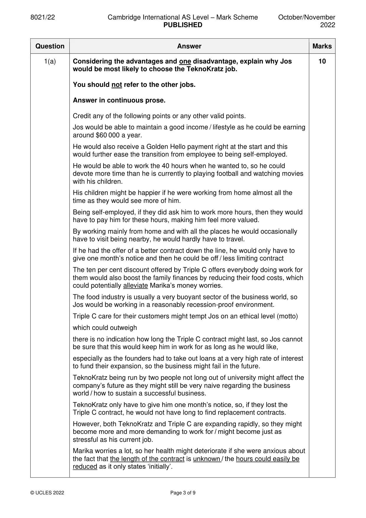 Mark scheme, page 3 of 9