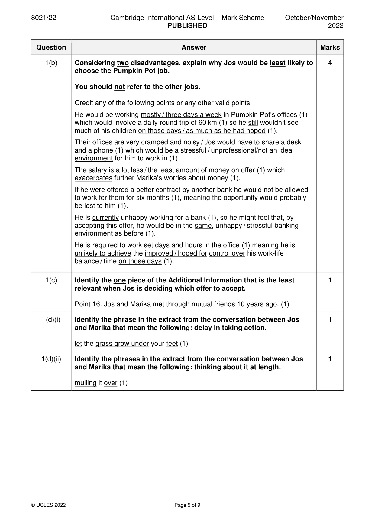 Mark scheme, page 5 of 9