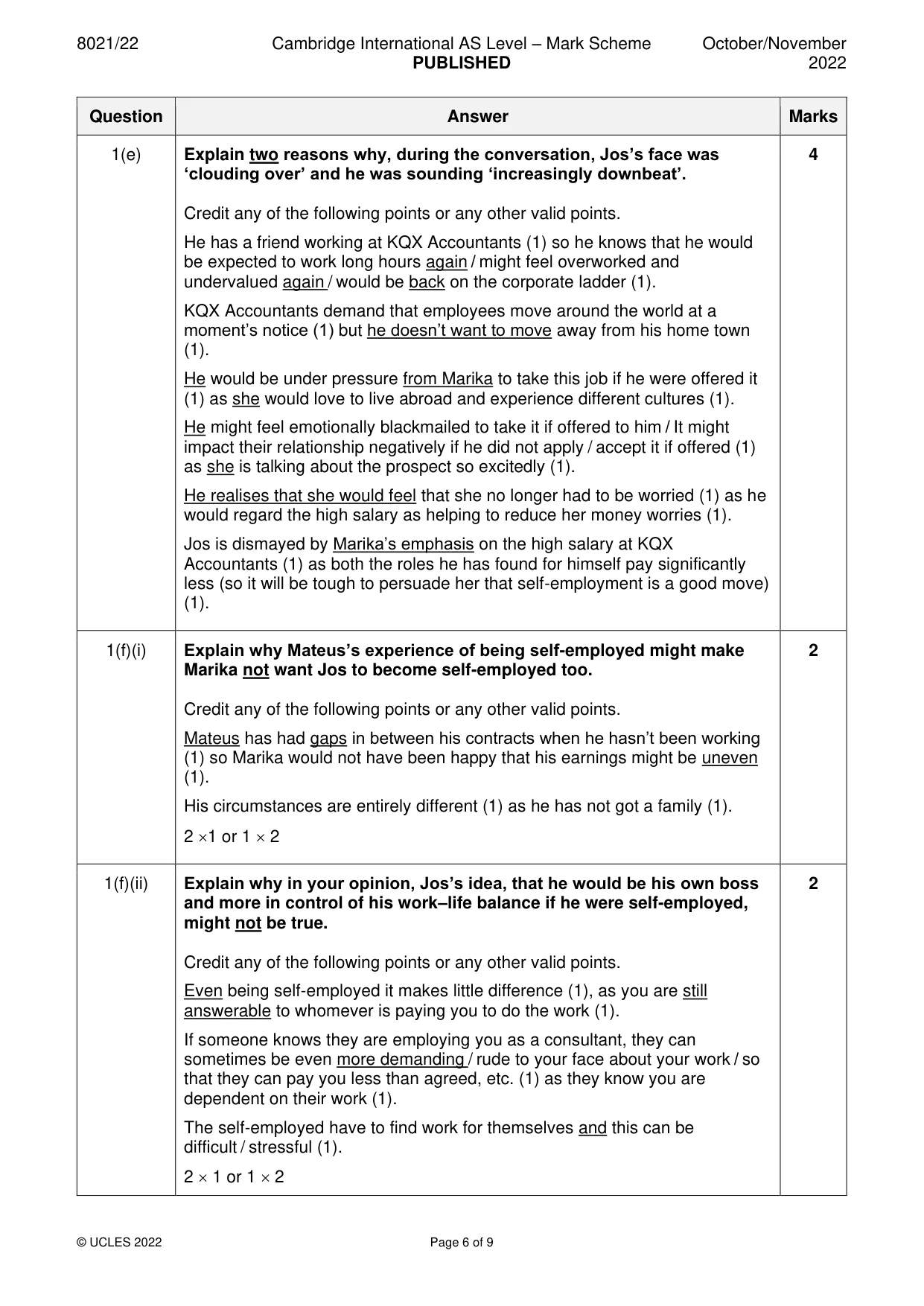 Mark scheme, page 6 of 9