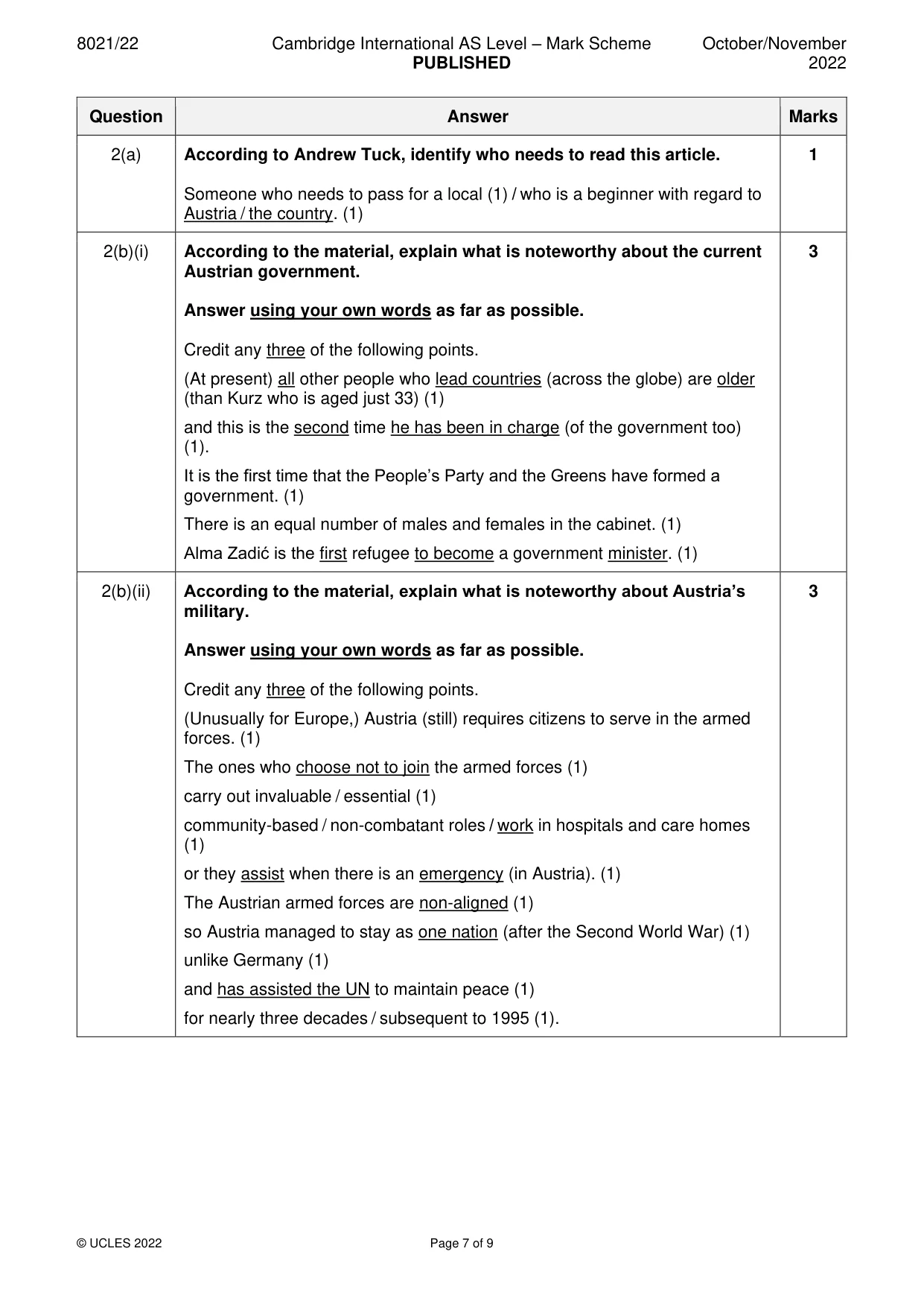 Mark scheme, page 7 of 9