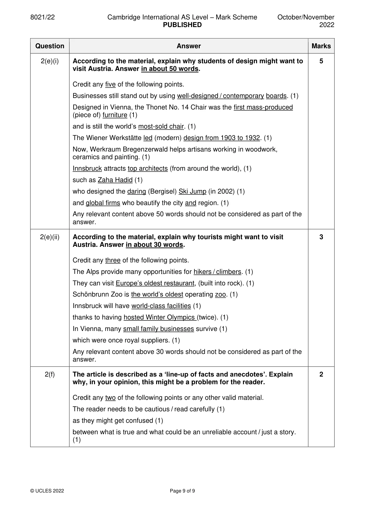 Mark scheme, page 9 of 9
