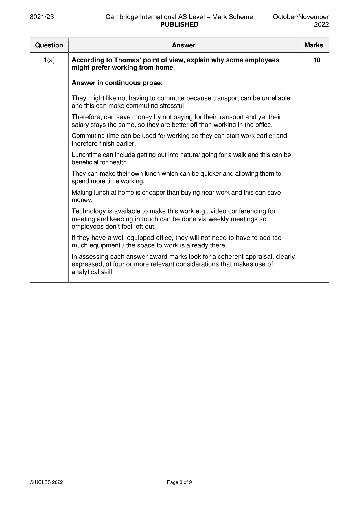 Mark scheme, page 3 of 9