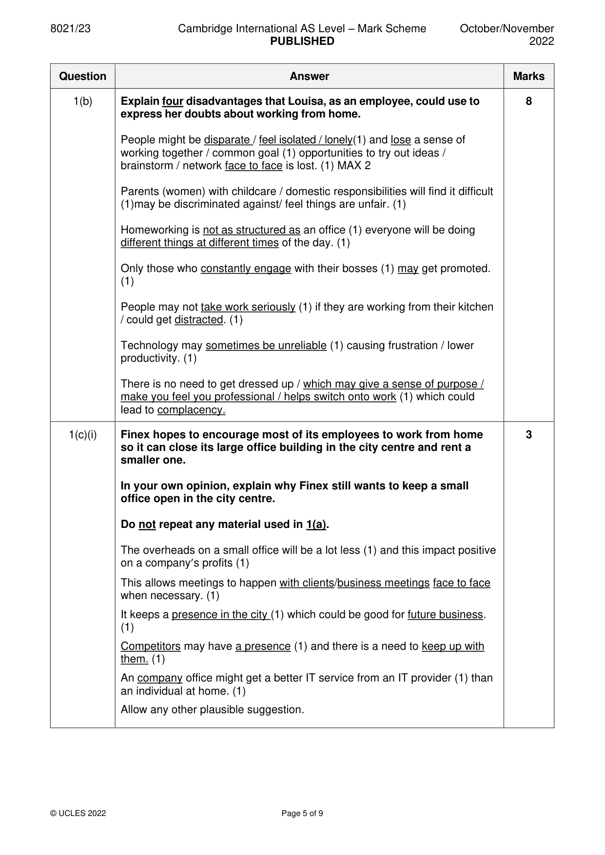 Mark scheme, page 5 of 9