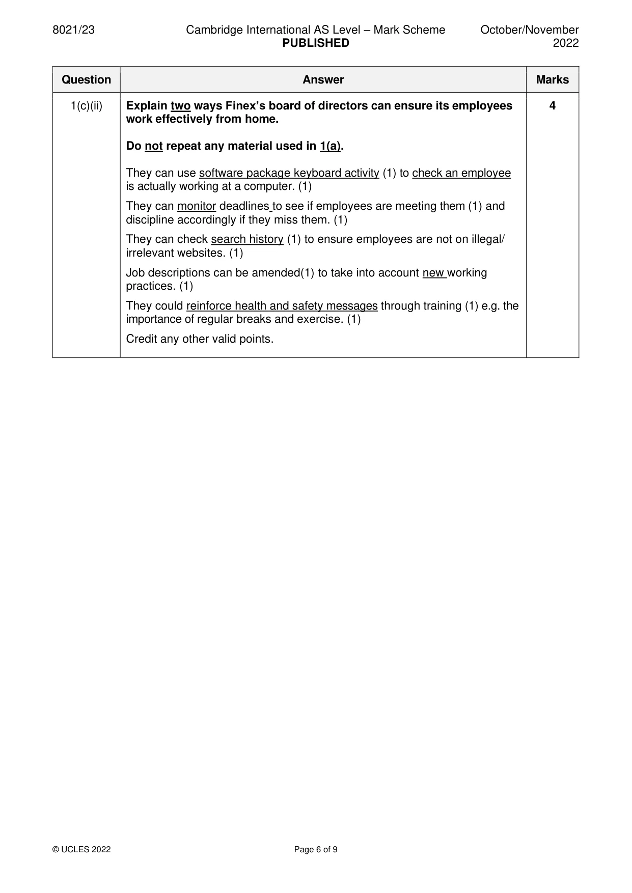 Mark scheme, page 6 of 9
