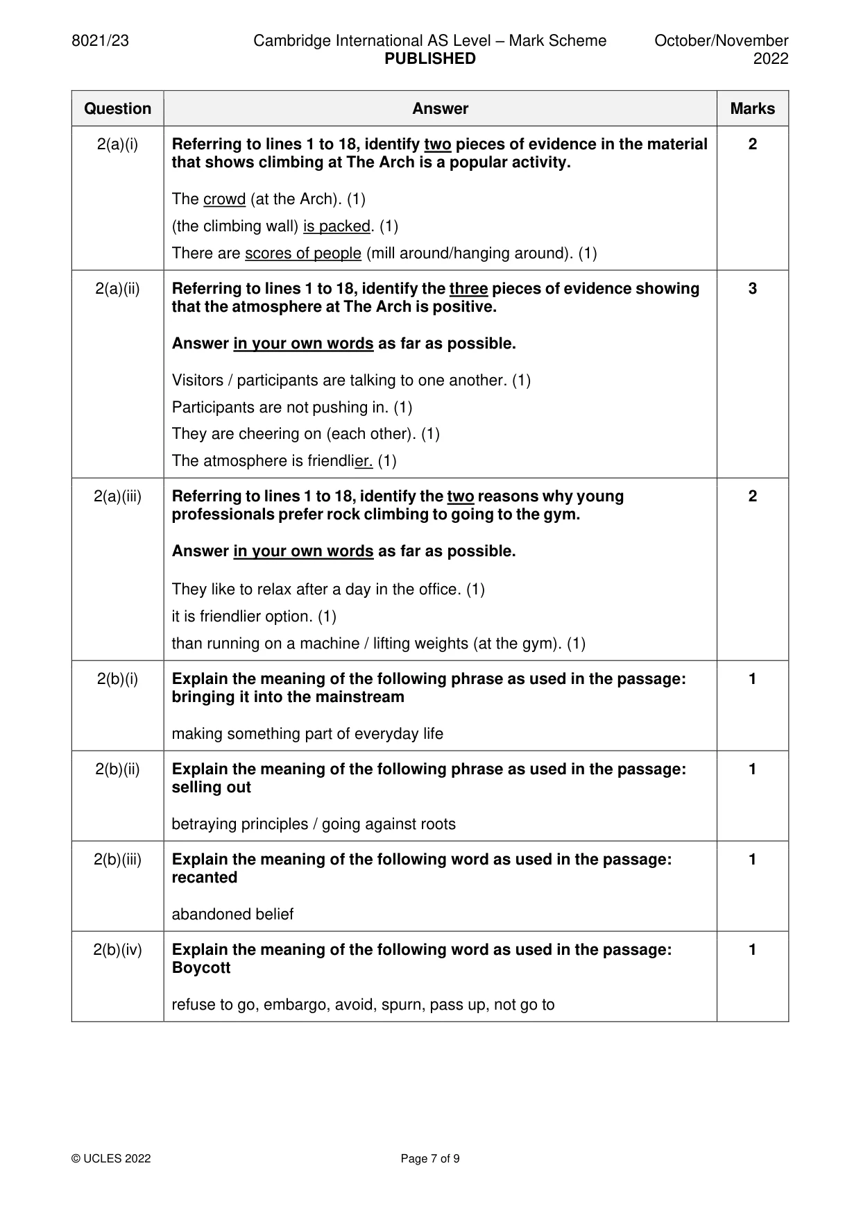 Mark scheme, page 7 of 9