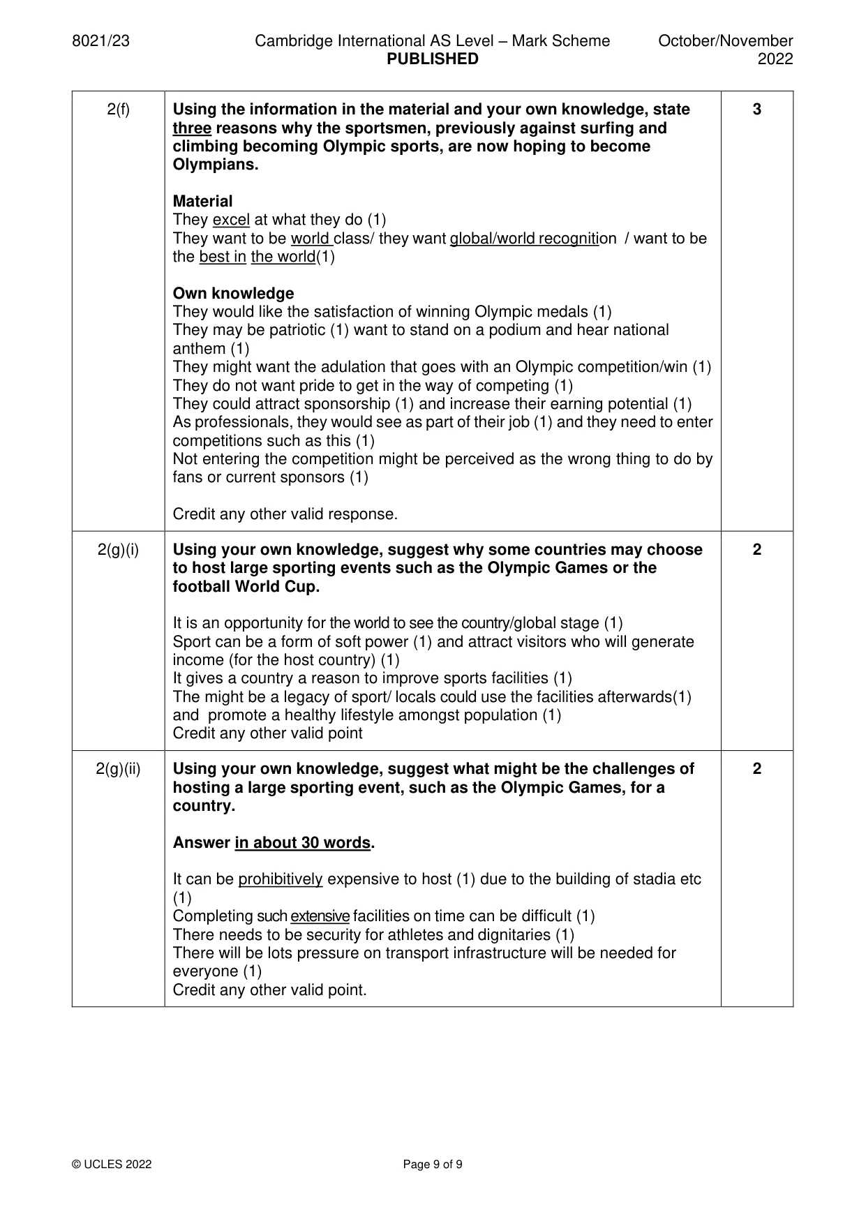 Mark scheme, page 9 of 9