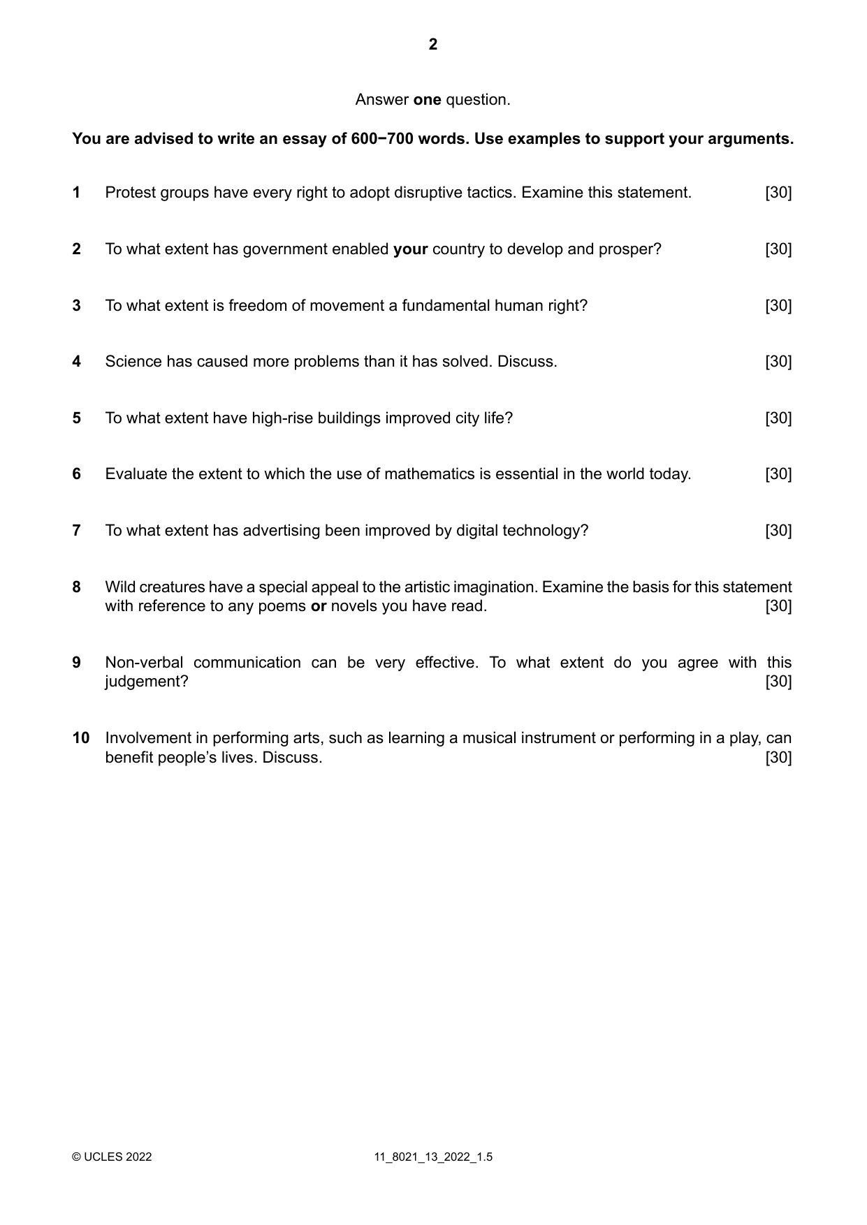 Cambridge A Level English General Paper 8021 2022 Oct/Nov Paper 1 · Variant 3 question paper, page 2 of 4