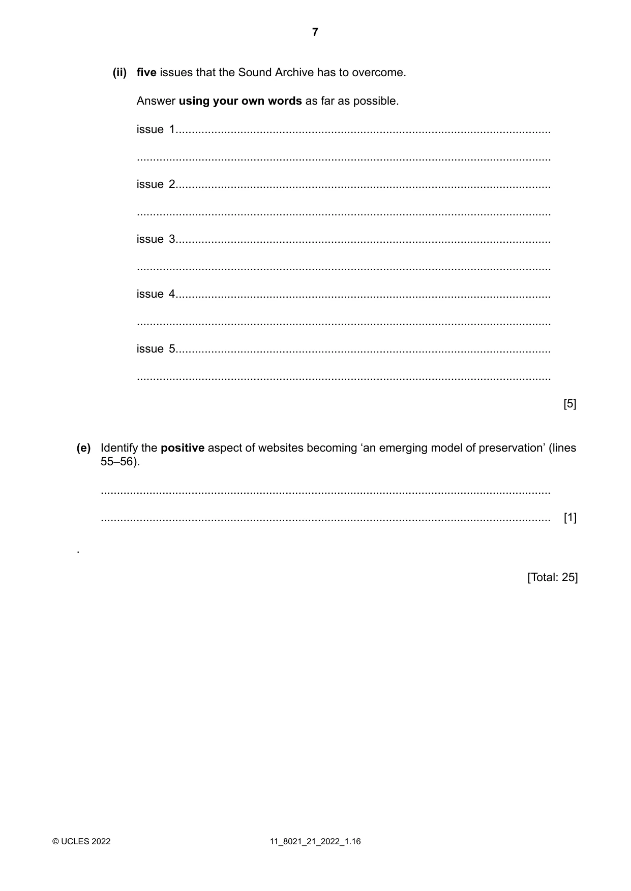 Cambridge A Level English General Paper 8021 2022 Oct/Nov Paper 2 · Variant 1 question paper, page 7 of 8