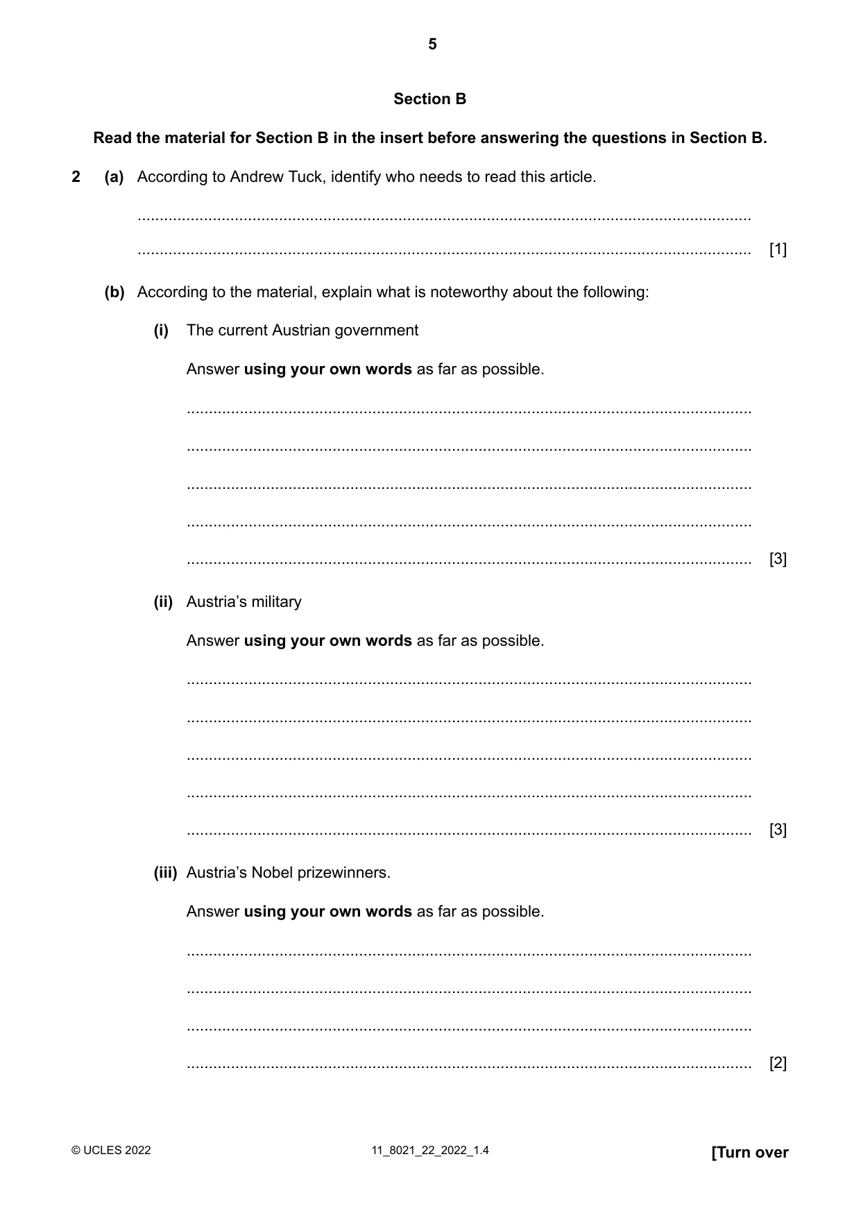 Cambridge A Level English General Paper 8021 2022 Oct/Nov Paper 2 · Variant 2 question paper, page 5 of 8