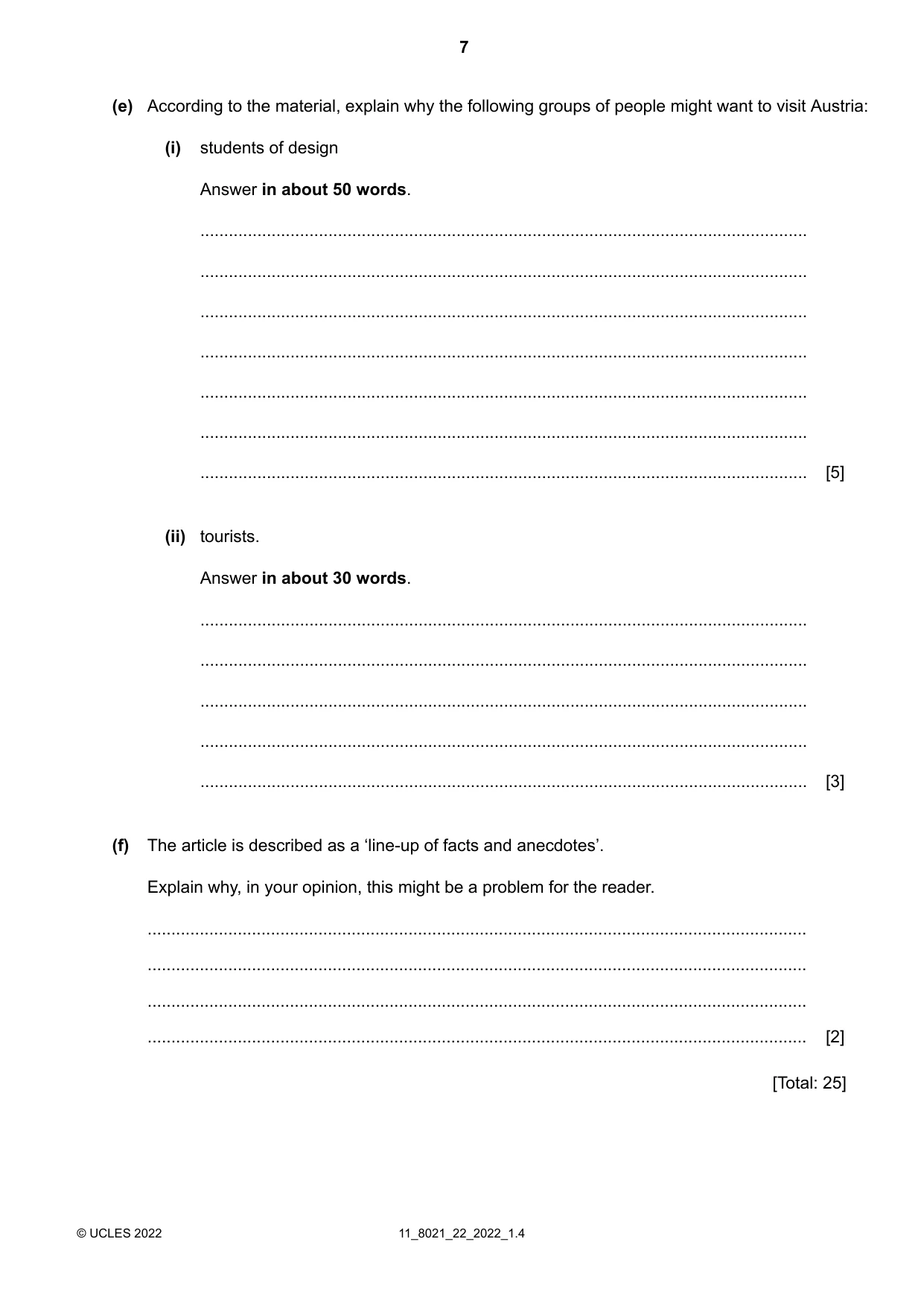 Cambridge A Level English General Paper 8021 2022 Oct/Nov Paper 2 · Variant 2 question paper, page 7 of 8