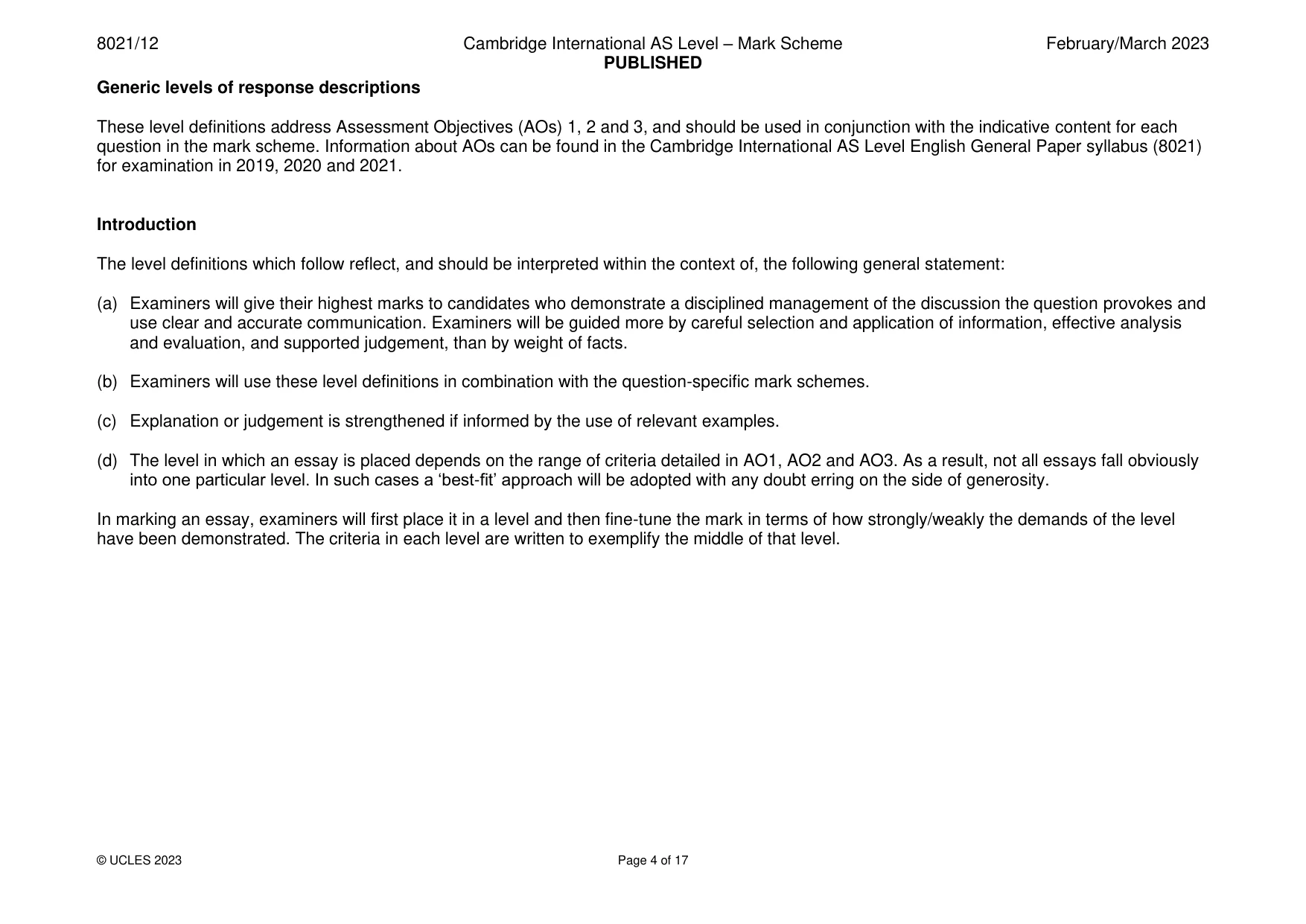Mark scheme, page 4 of 17