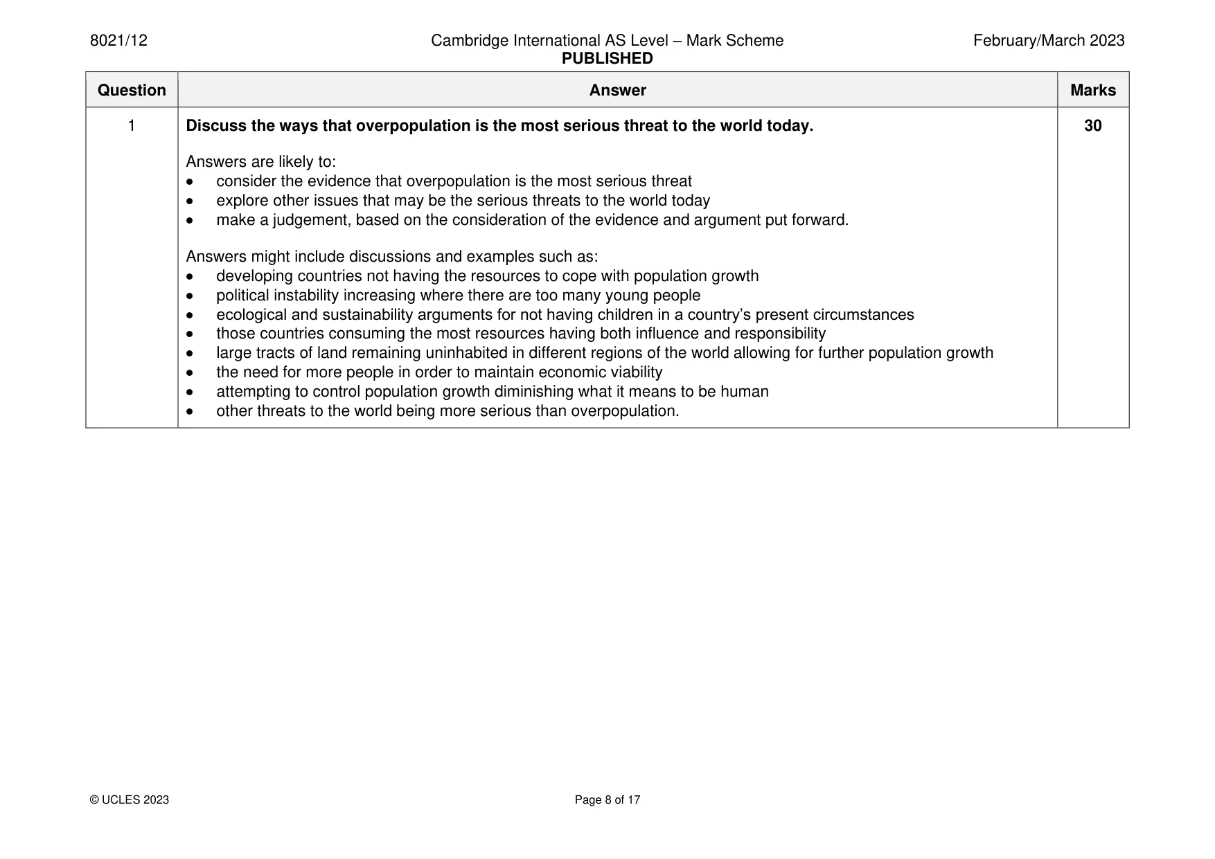 Mark scheme, page 8 of 17
