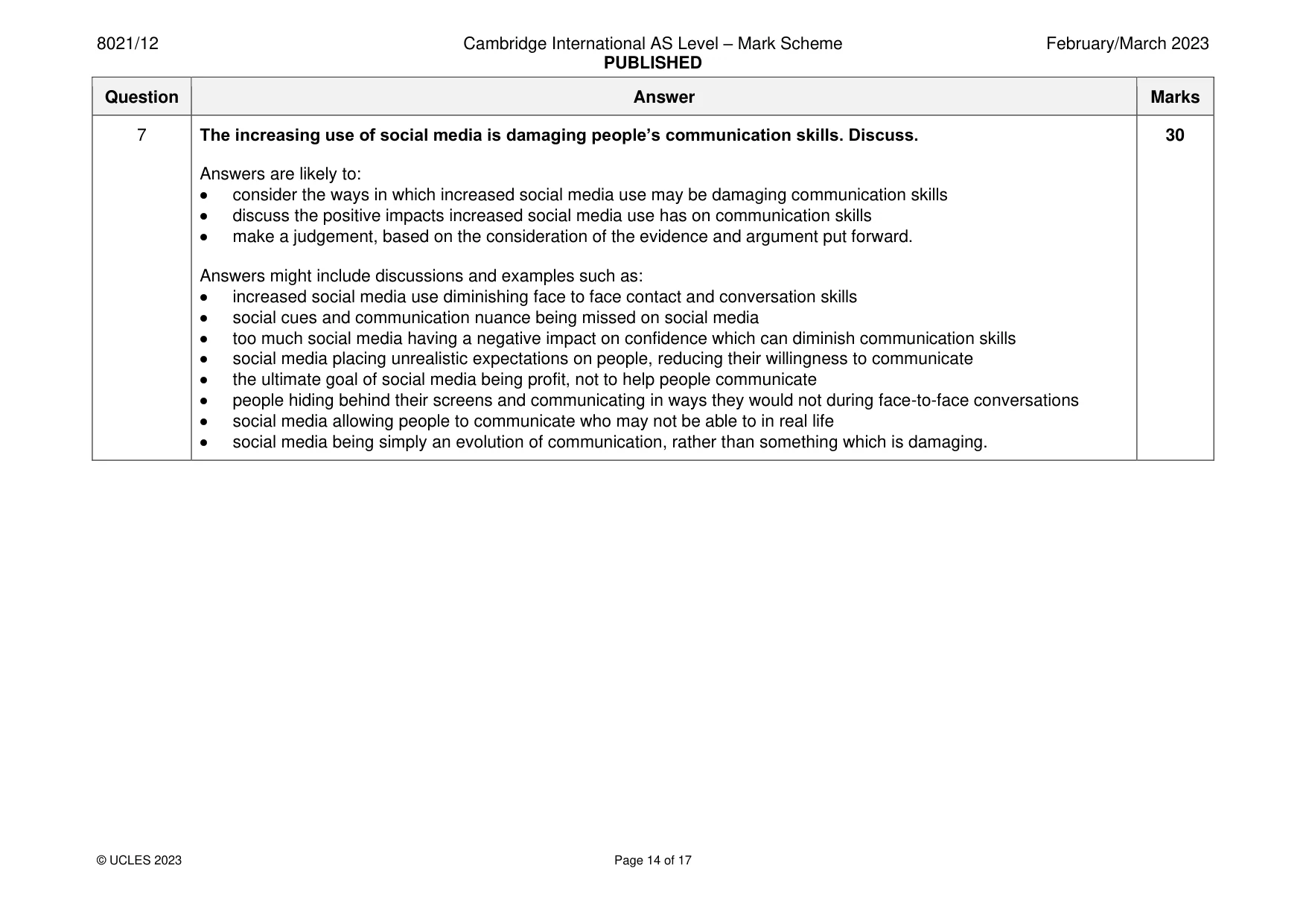 Mark scheme, page 14 of 17