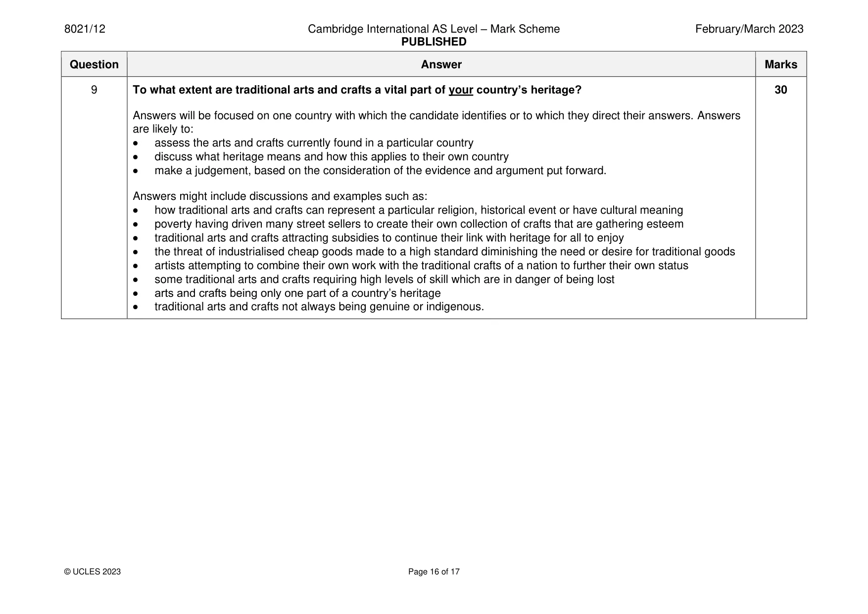 Mark scheme, page 16 of 17