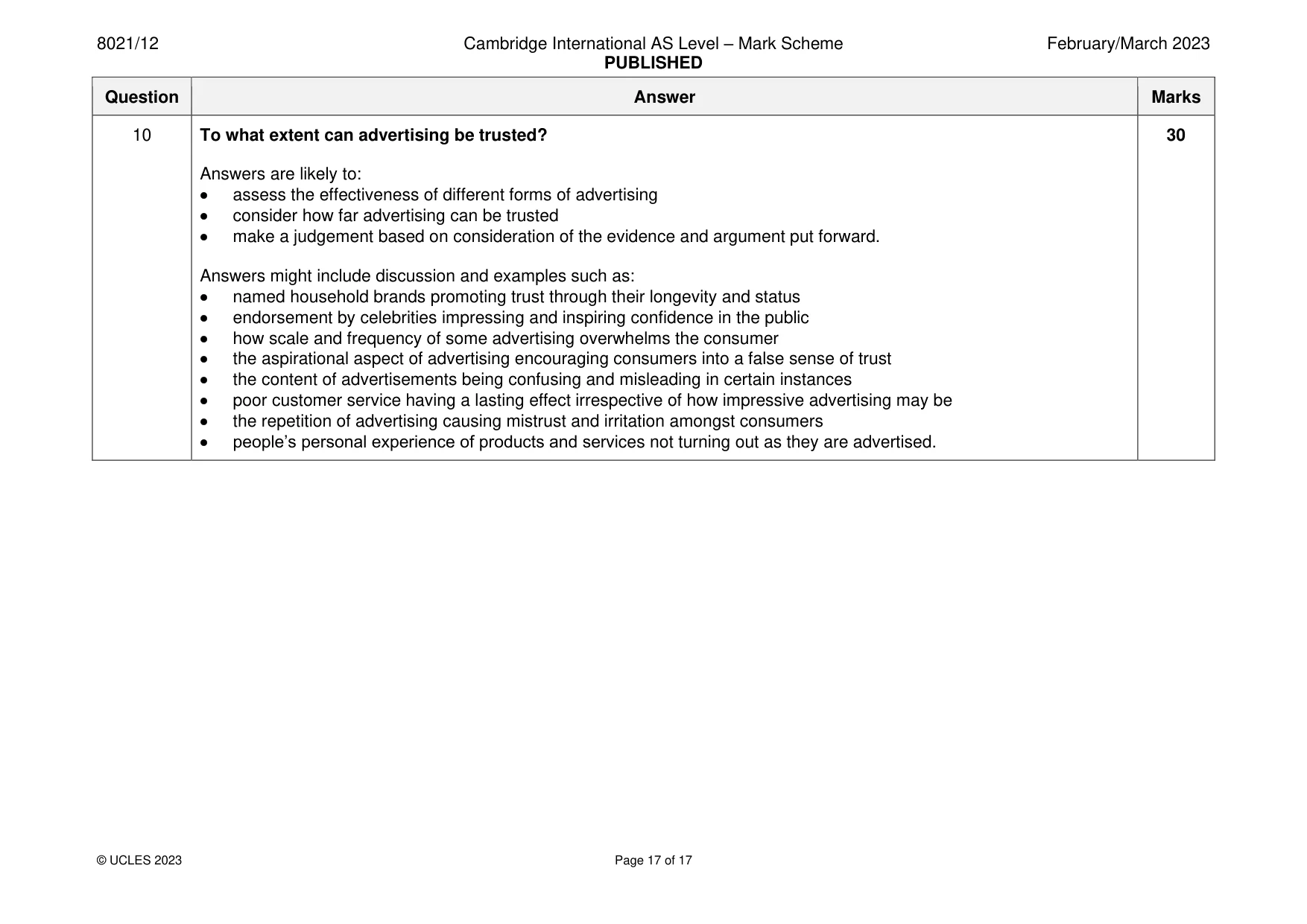 Mark scheme, page 17 of 17