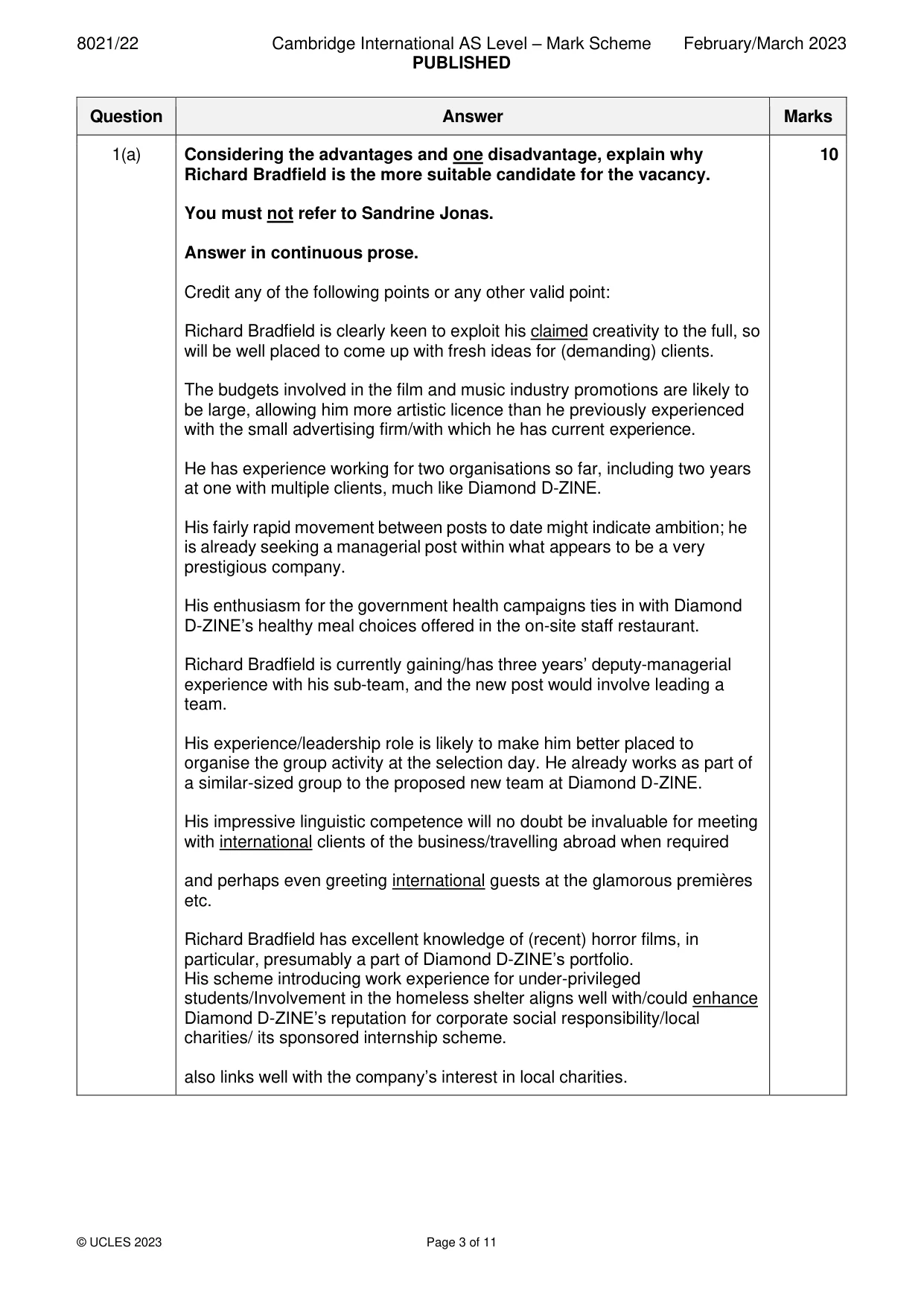 Mark scheme, page 3 of 11