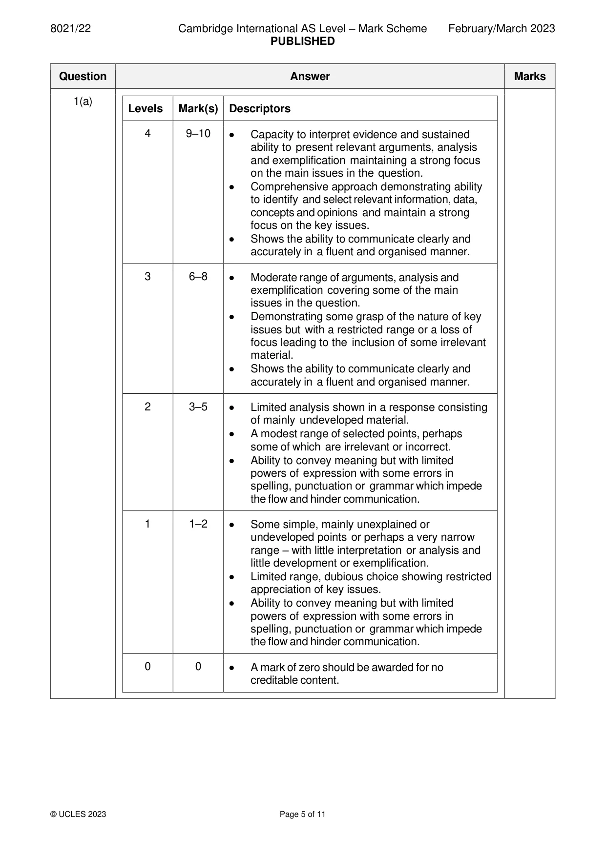 Mark scheme, page 5 of 11