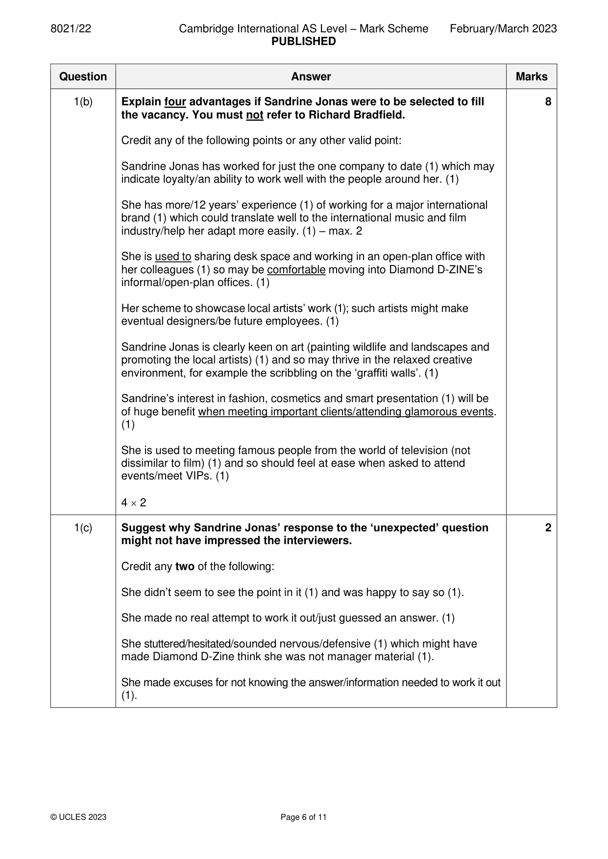Mark scheme, page 6 of 11