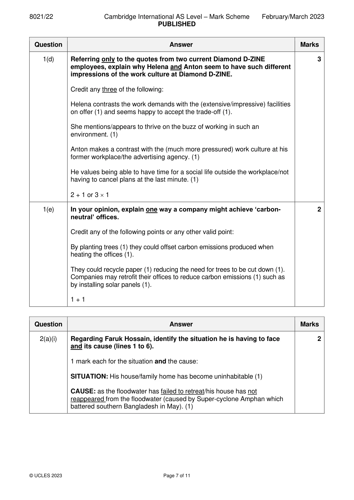 Mark scheme, page 7 of 11