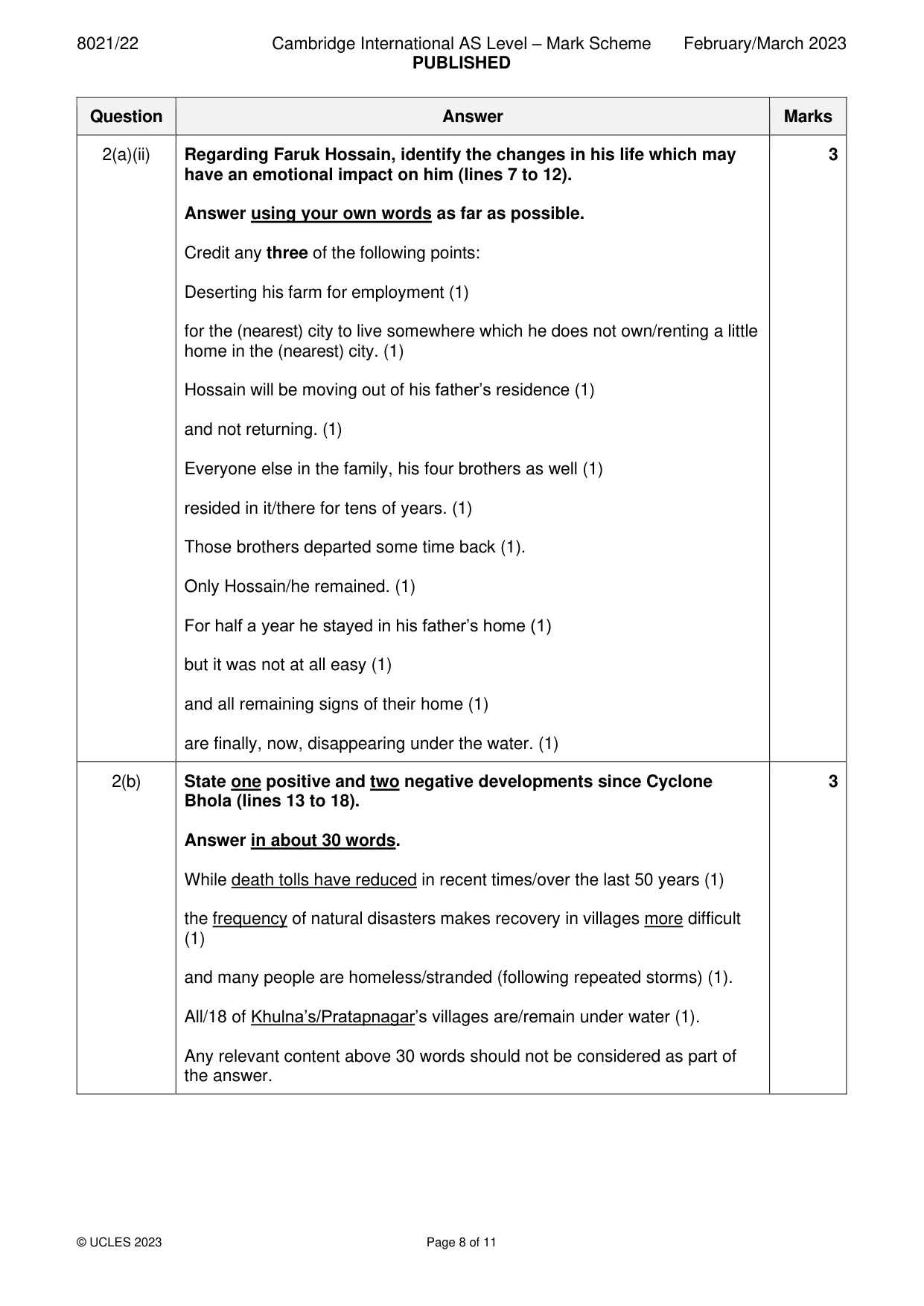 Mark scheme, page 8 of 11