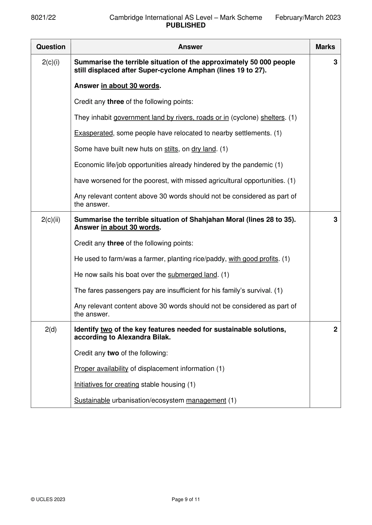 Mark scheme, page 9 of 11