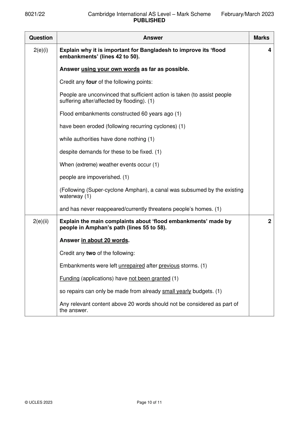 Mark scheme, page 10 of 11
