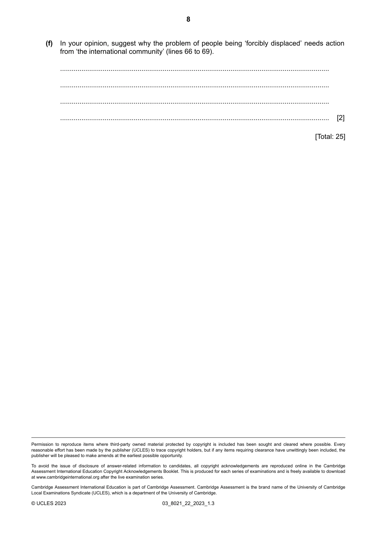 Cambridge A Level English General Paper 8021 2023 Feb/March Paper 2 · Variant 2 question paper, page 8 of 8