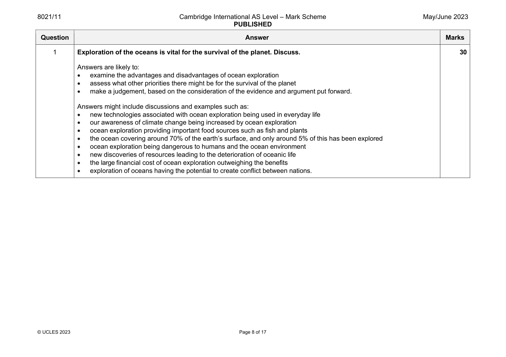 Mark scheme, page 8 of 17