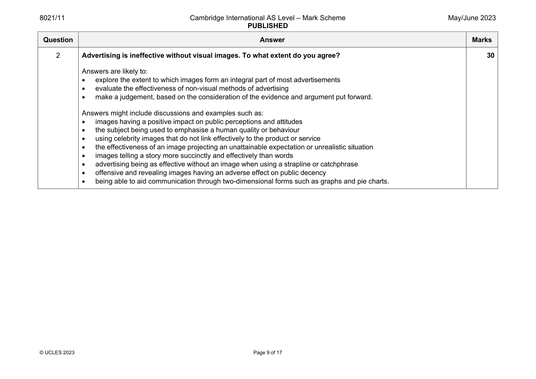 Mark scheme, page 9 of 17
