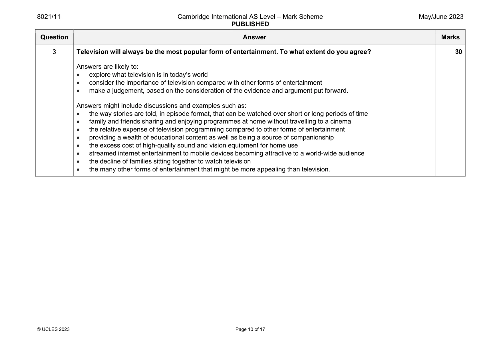 Mark scheme, page 10 of 17
