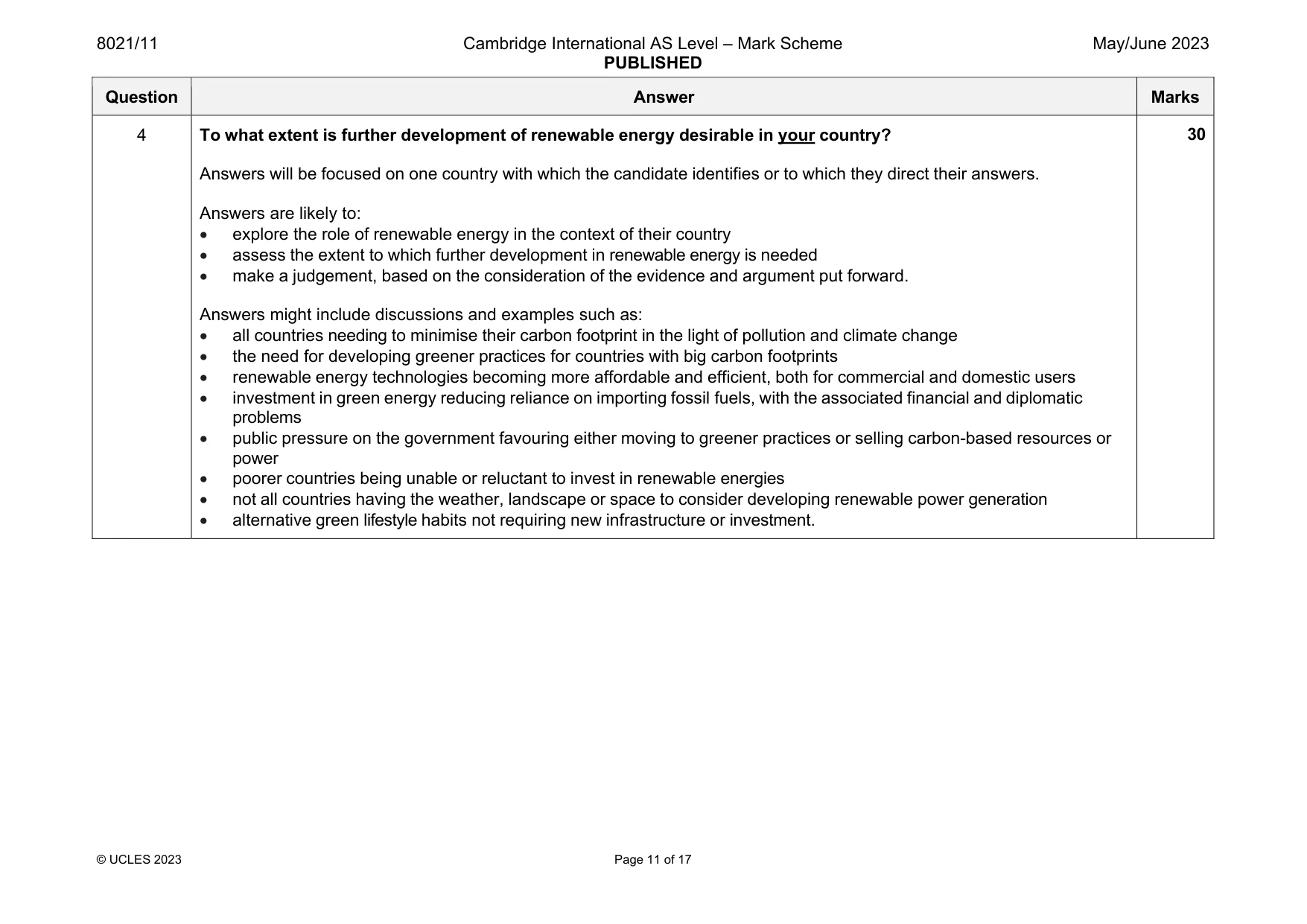 Mark scheme, page 11 of 17
