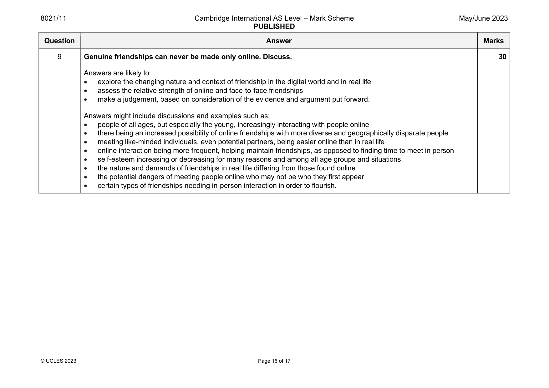 Mark scheme, page 16 of 17