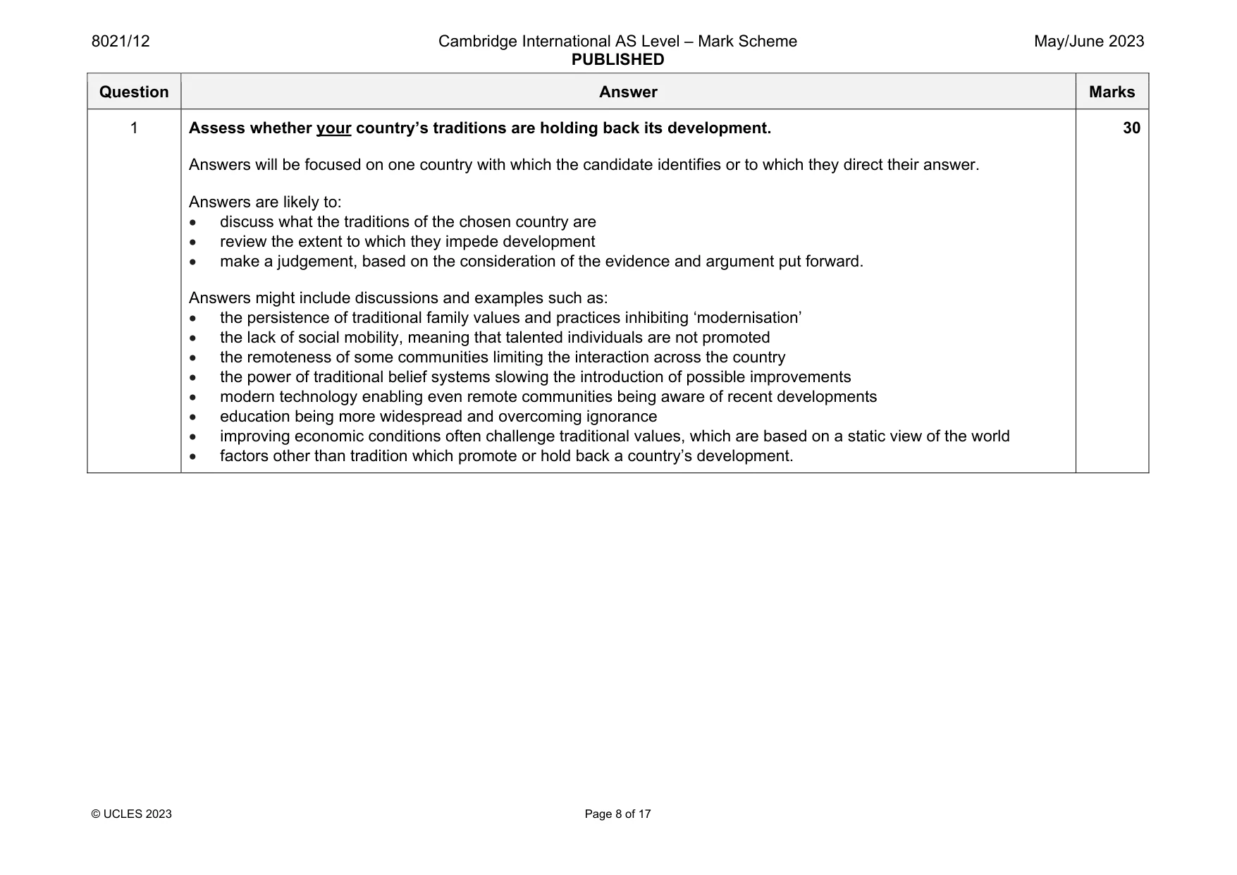 Mark scheme, page 8 of 17