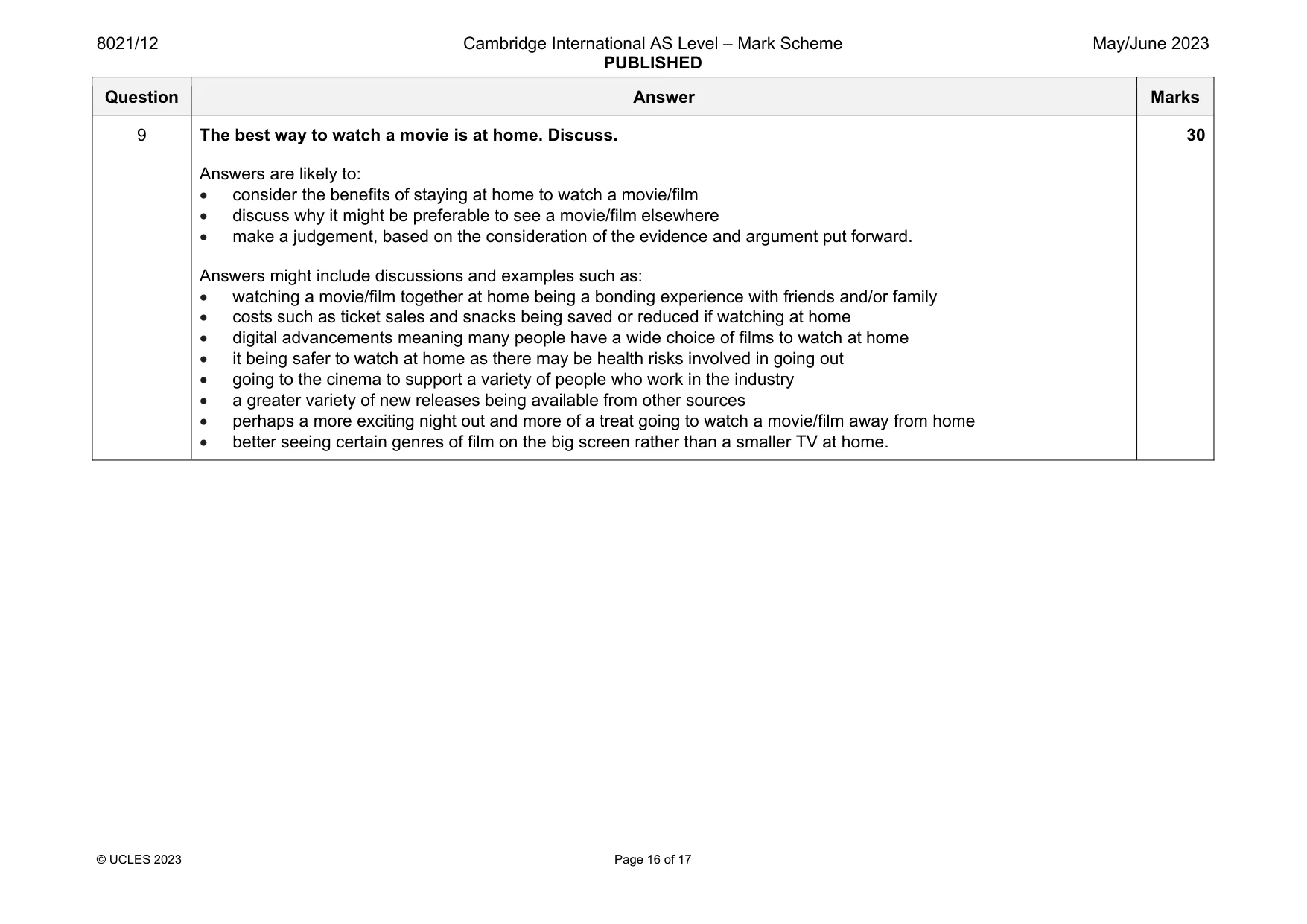 Mark scheme, page 16 of 17