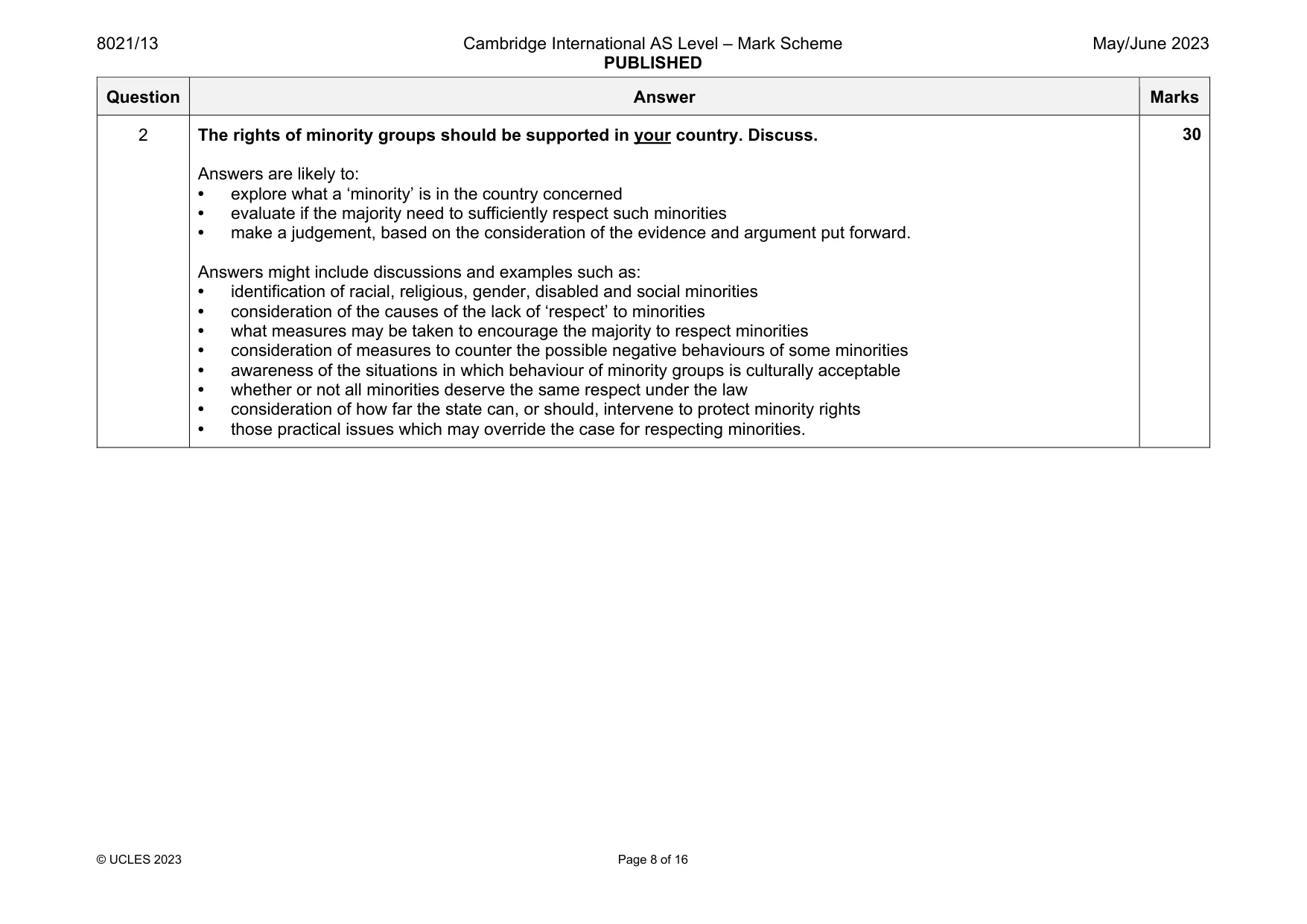 Mark scheme, page 8 of 16