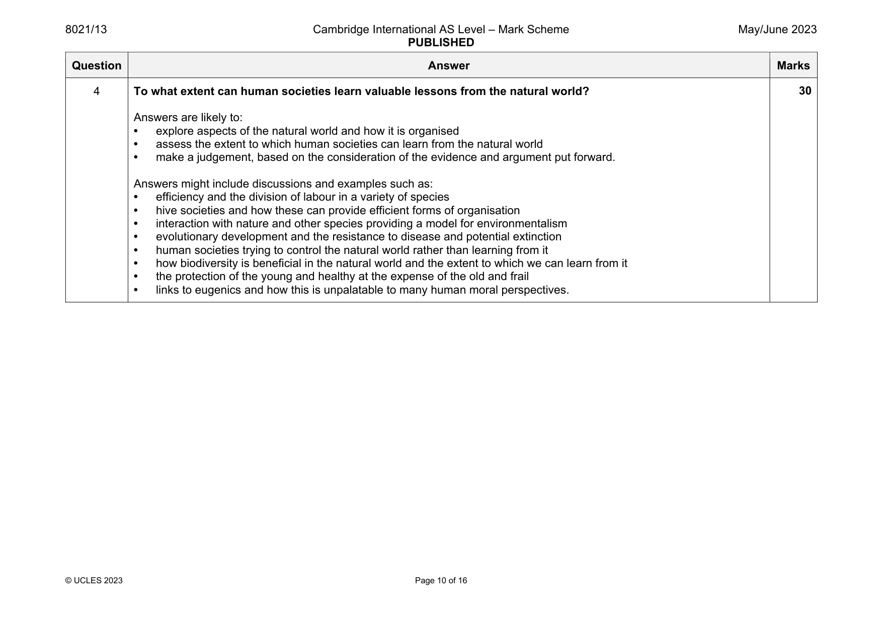 Mark scheme, page 10 of 16