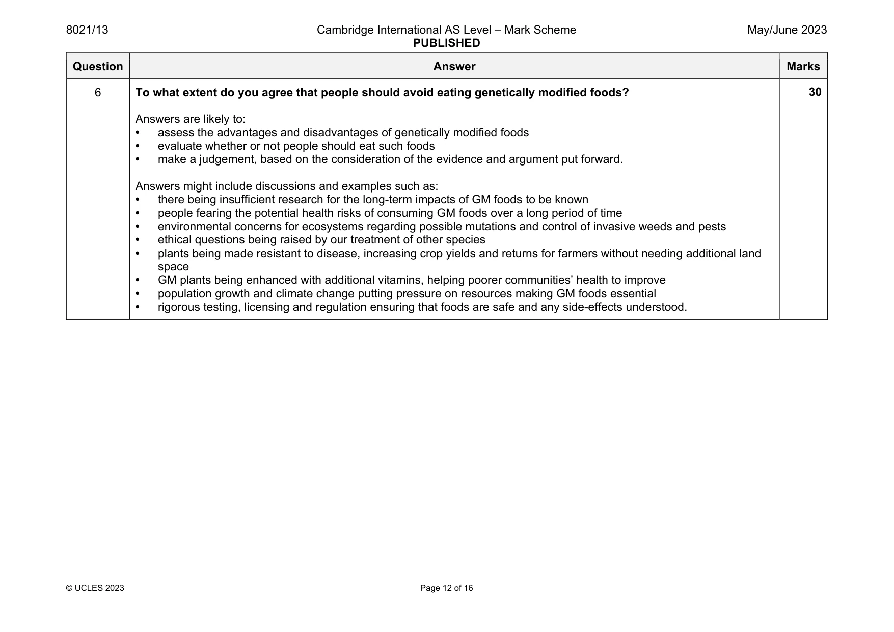 Mark scheme, page 12 of 16