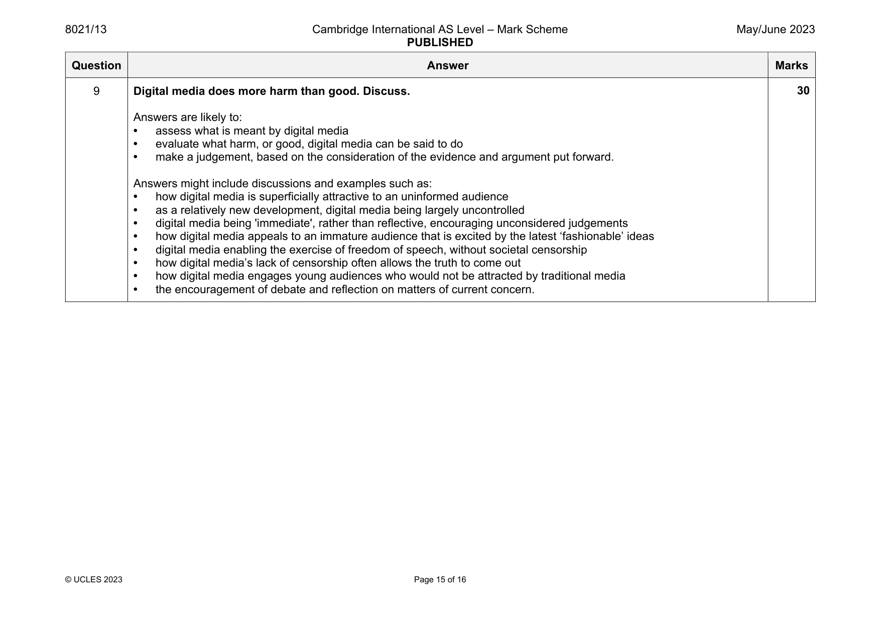 Mark scheme, page 15 of 16