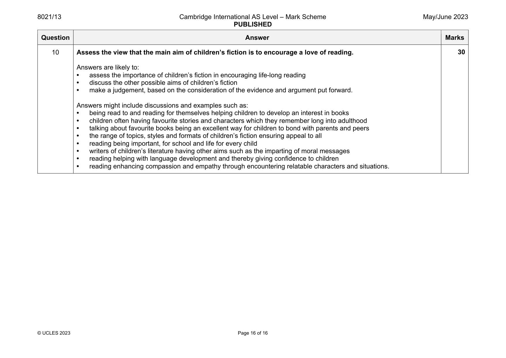 Mark scheme, page 16 of 16