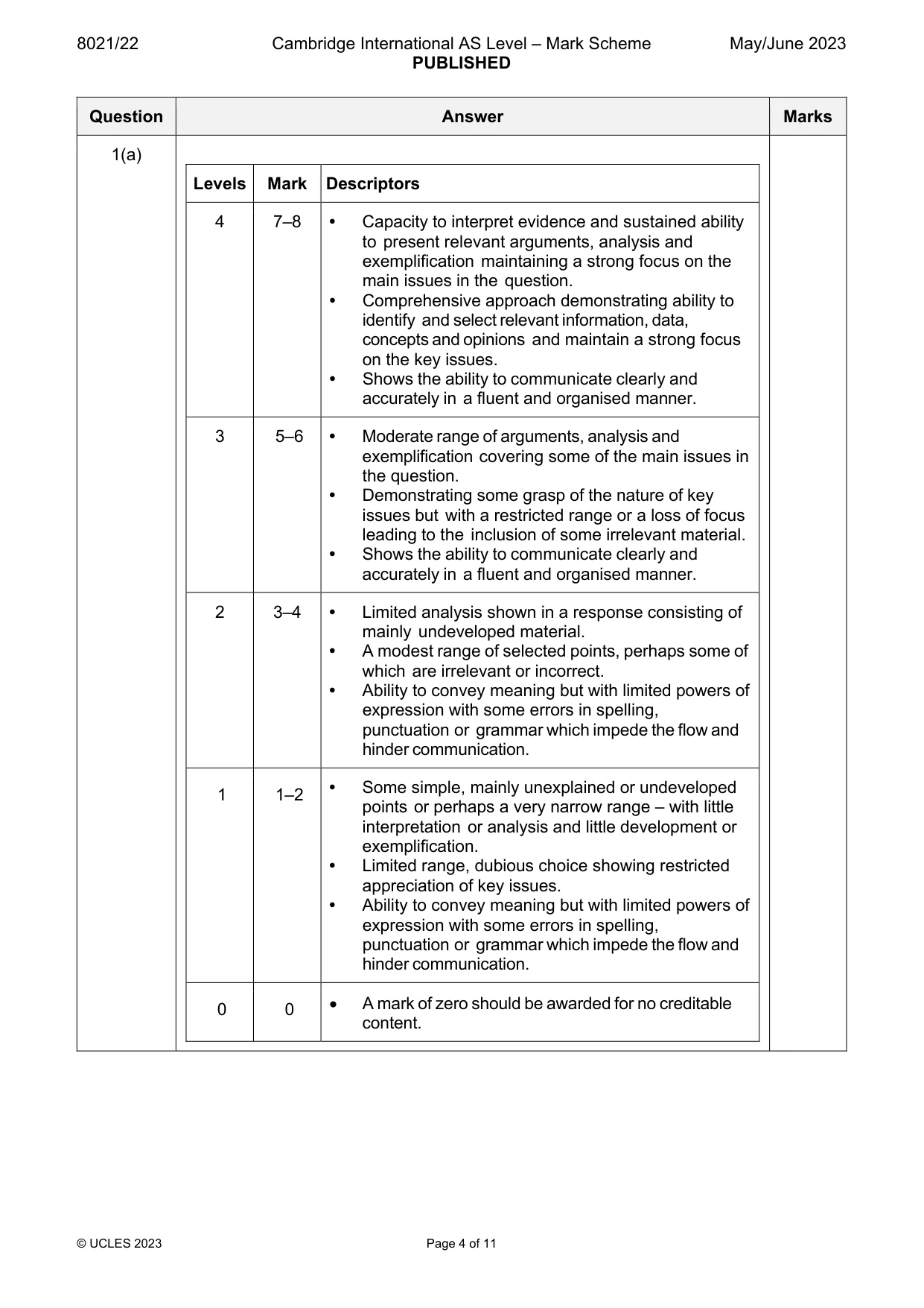 Mark scheme, page 4 of 11