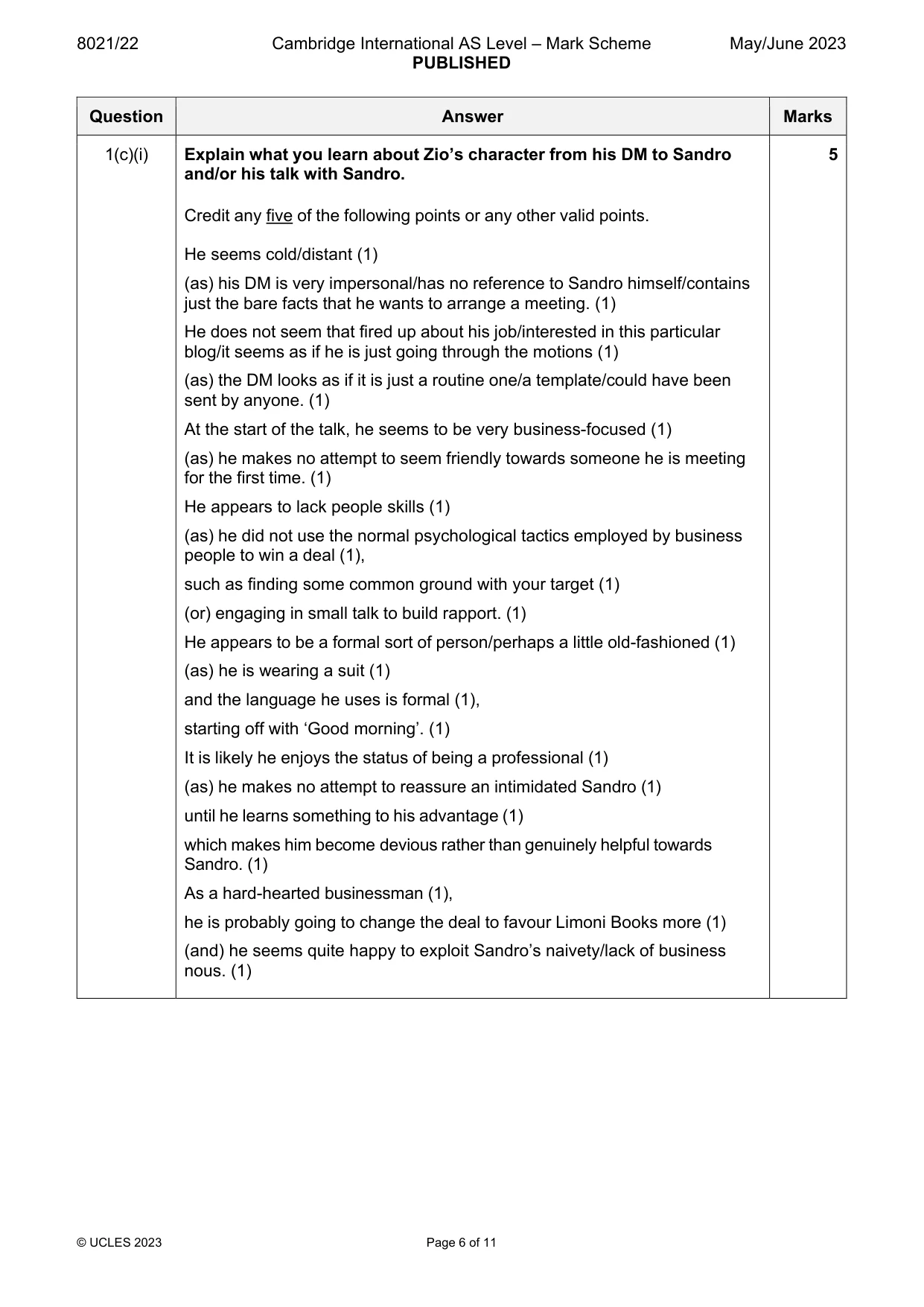 Mark scheme, page 6 of 11