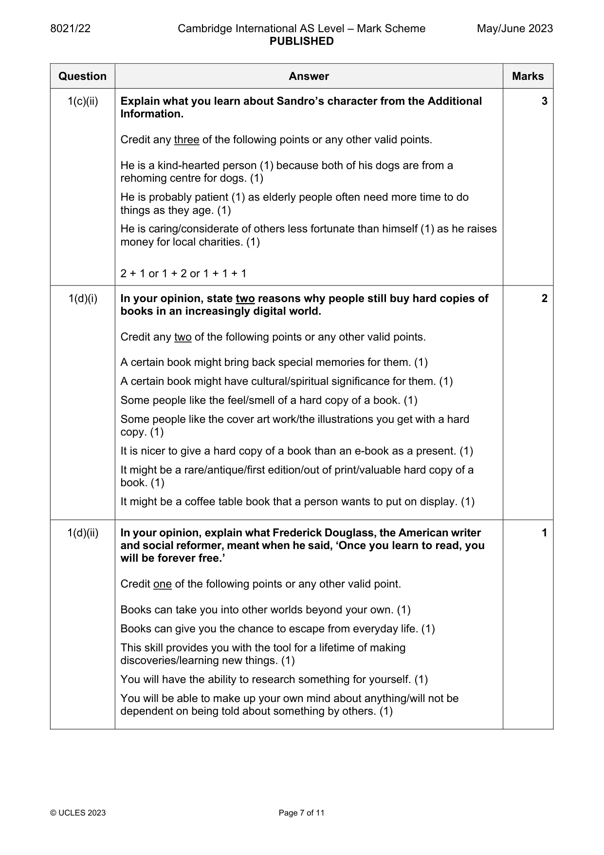Mark scheme, page 7 of 11