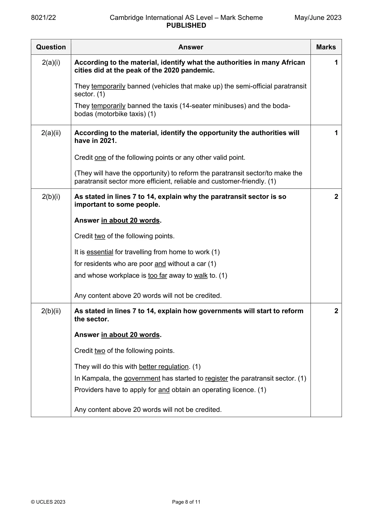 Mark scheme, page 8 of 11