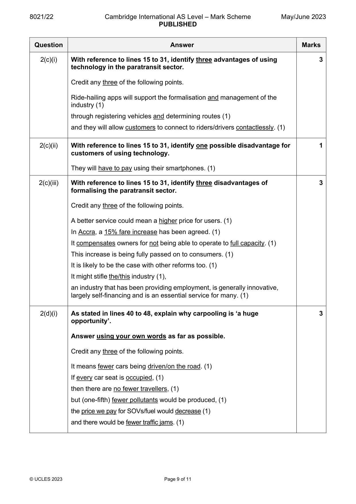 Mark scheme, page 9 of 11
