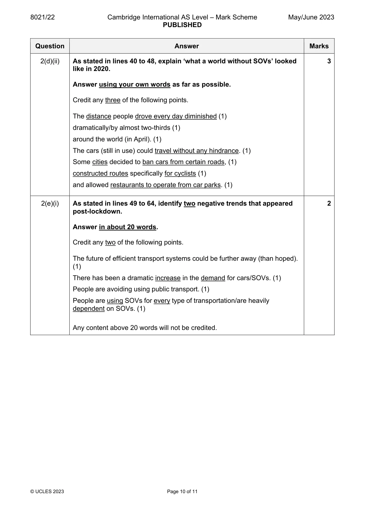 Mark scheme, page 10 of 11