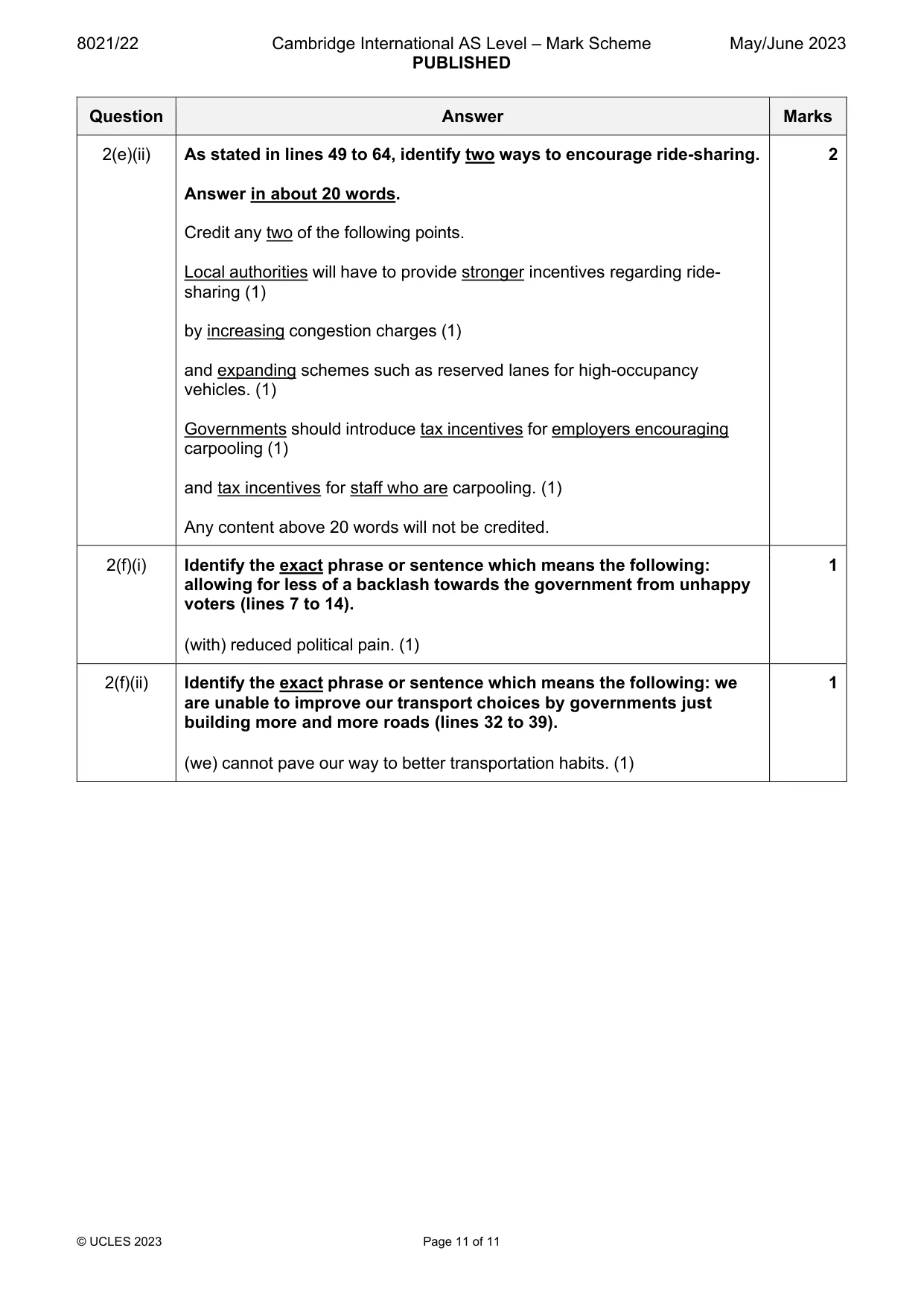 Mark scheme, page 11 of 11