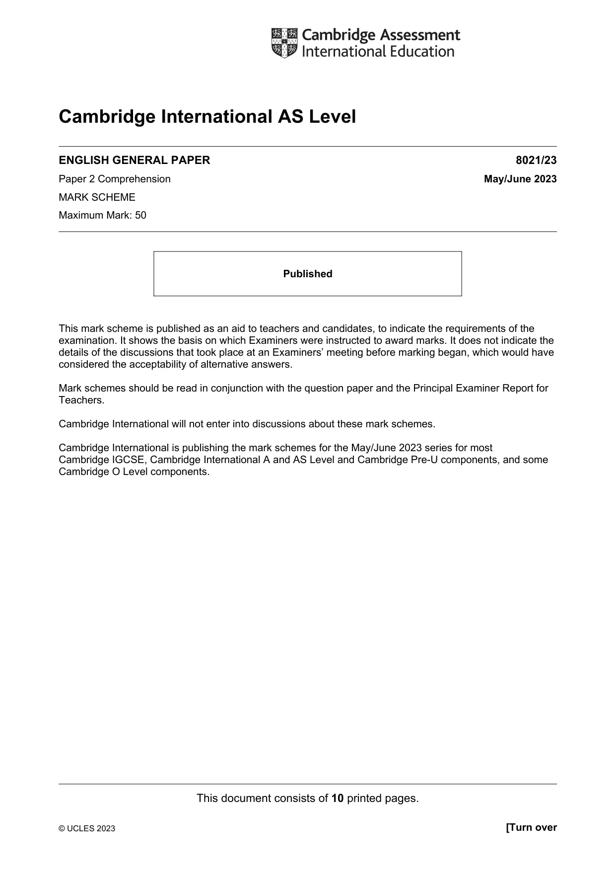 Mark scheme, page 1 of 10